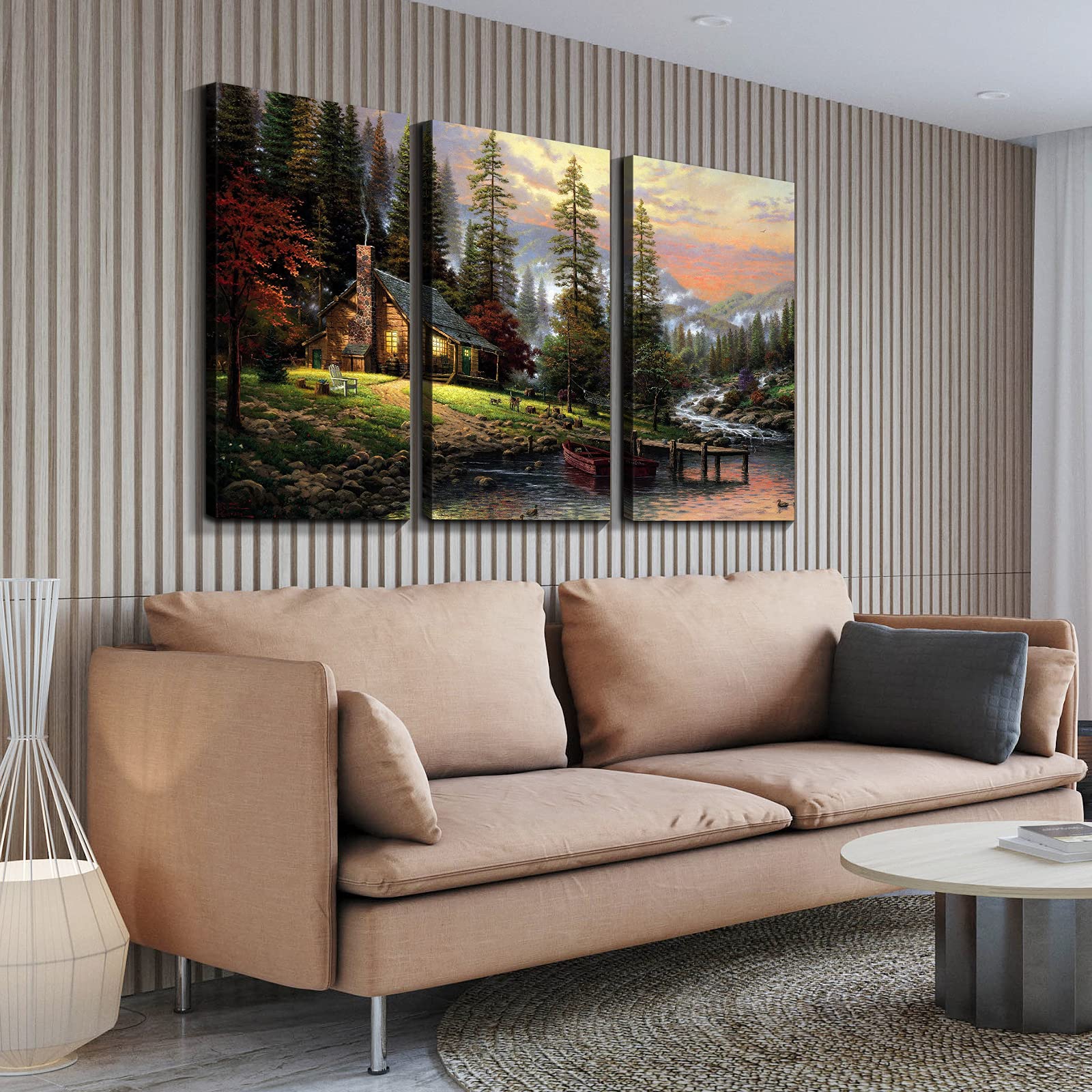 Denozer - 3 Panels Thomas Kinkade Garden Landscape Oil Painting Canvas Wall Art - Stretched & Framed Ready to Hang - 20