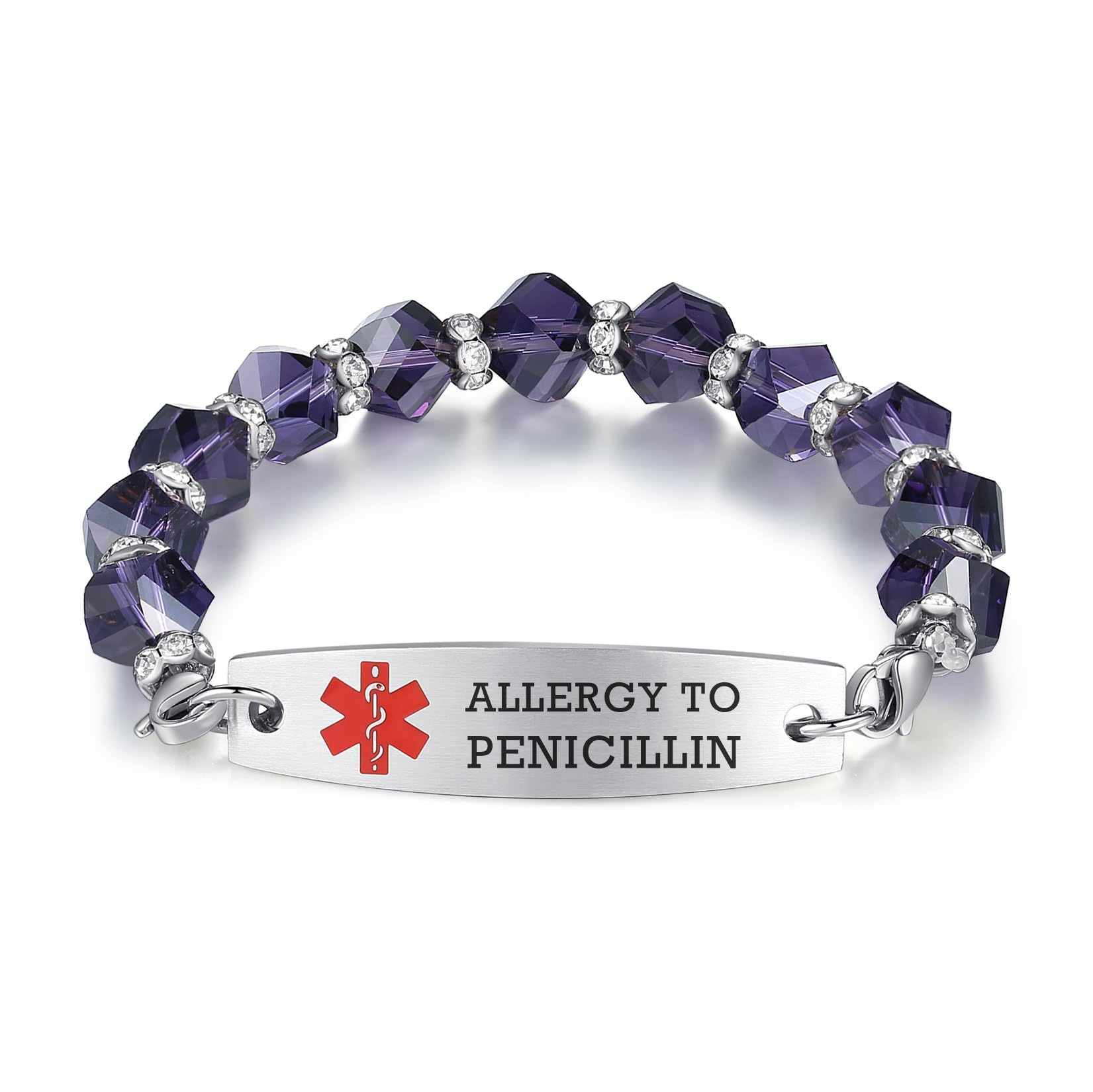 Customizable 7.5 Inch Medical ID Bracelet for Women - Interchangeable Beads & Engraved Alert Tag - Perfect for Diabetes, Allergies & Emergency Identification
