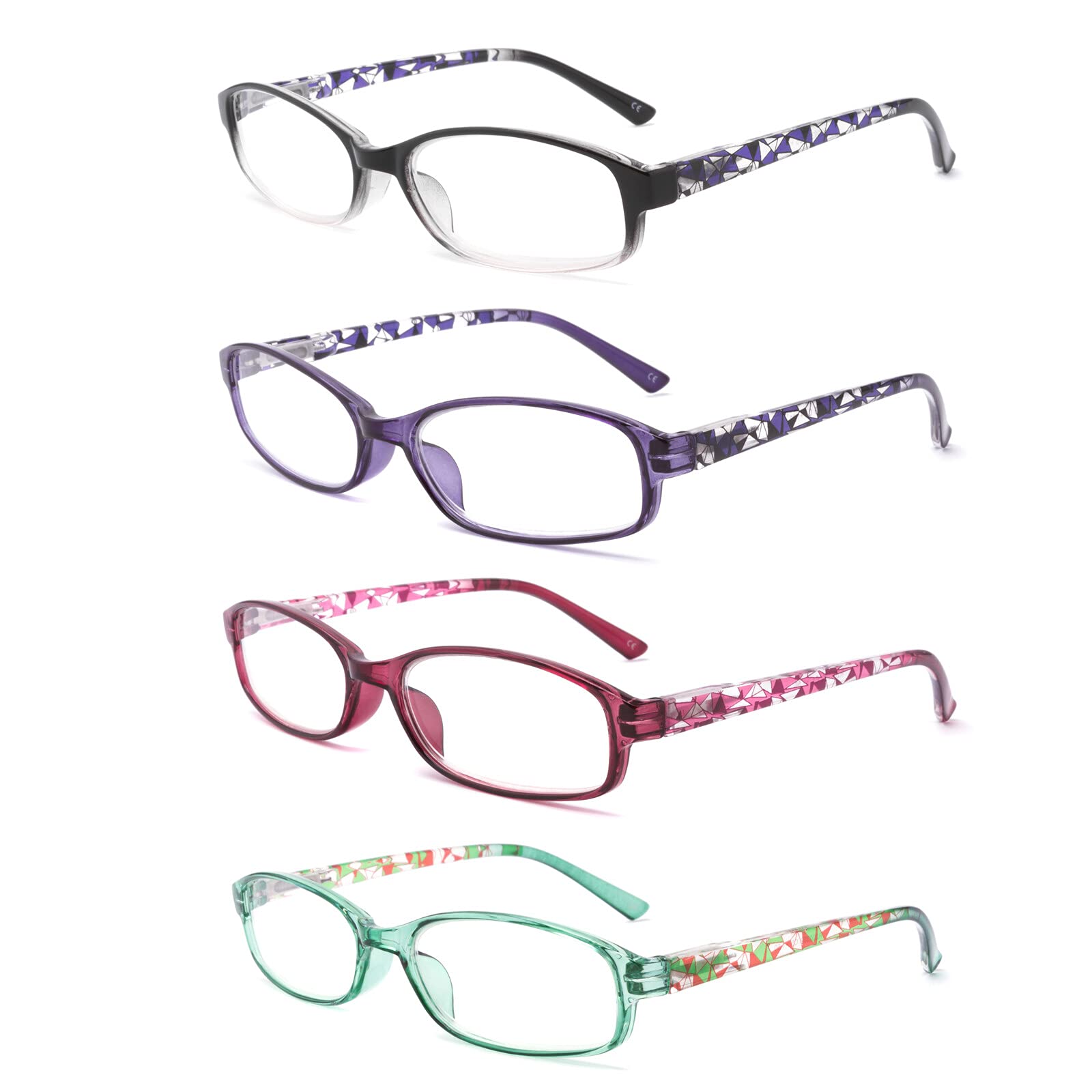 4 Pack Blue Light Blocking Reading Glasses for Women - Fashion Spring Hinge Readers with Pattern Print, Anti Glare UV Protection (3.0 Magnitude) - Perfect for Computer Work, Reading & Screen Time