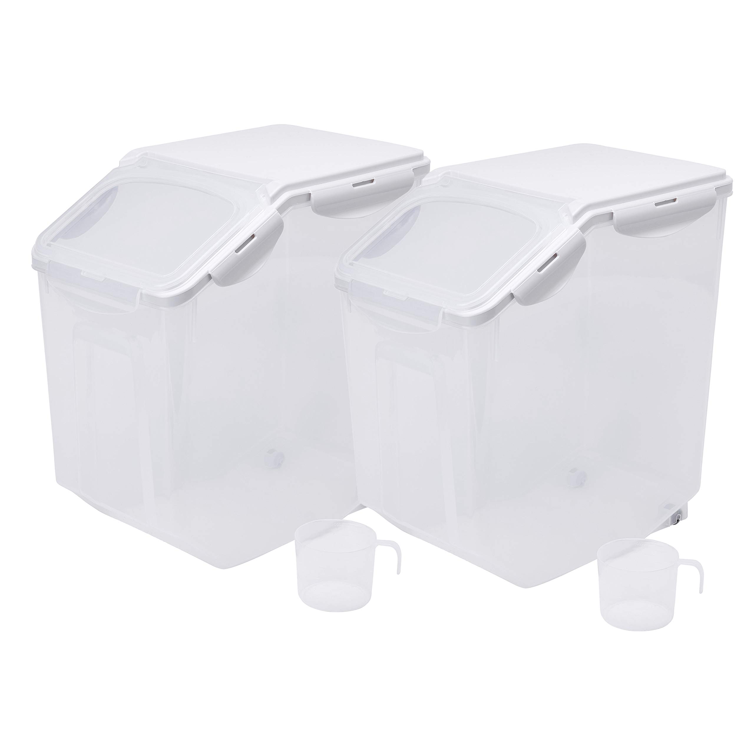 HANAMYA 15 Liter / 30 lbs BPA-Free Clear Rice Storage Container with Measuring Cup - Airtight Food Storage for Rice, Grains, Pet Food & Flour (2-Pack) - Perfect for Kitchen Pantry Organization & Bulk Food Storage