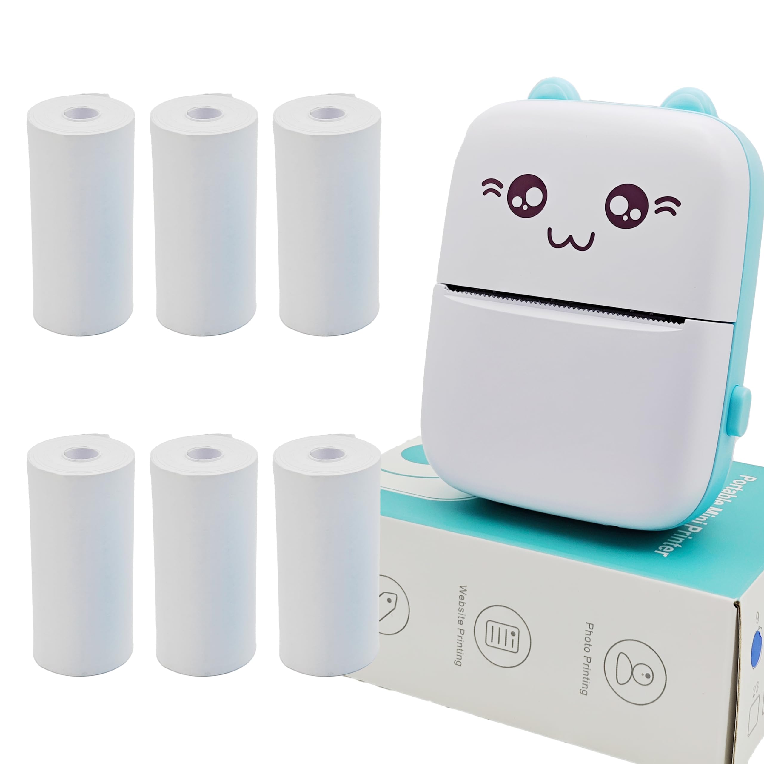 Mini Portable Bluetooth Sticker Printer - Wireless Photo Printer for Android & iOS, 6 Rolls Thermal Paper Included - Perfect for Study Notes, Scrapbooking, and Instant Photo Printing