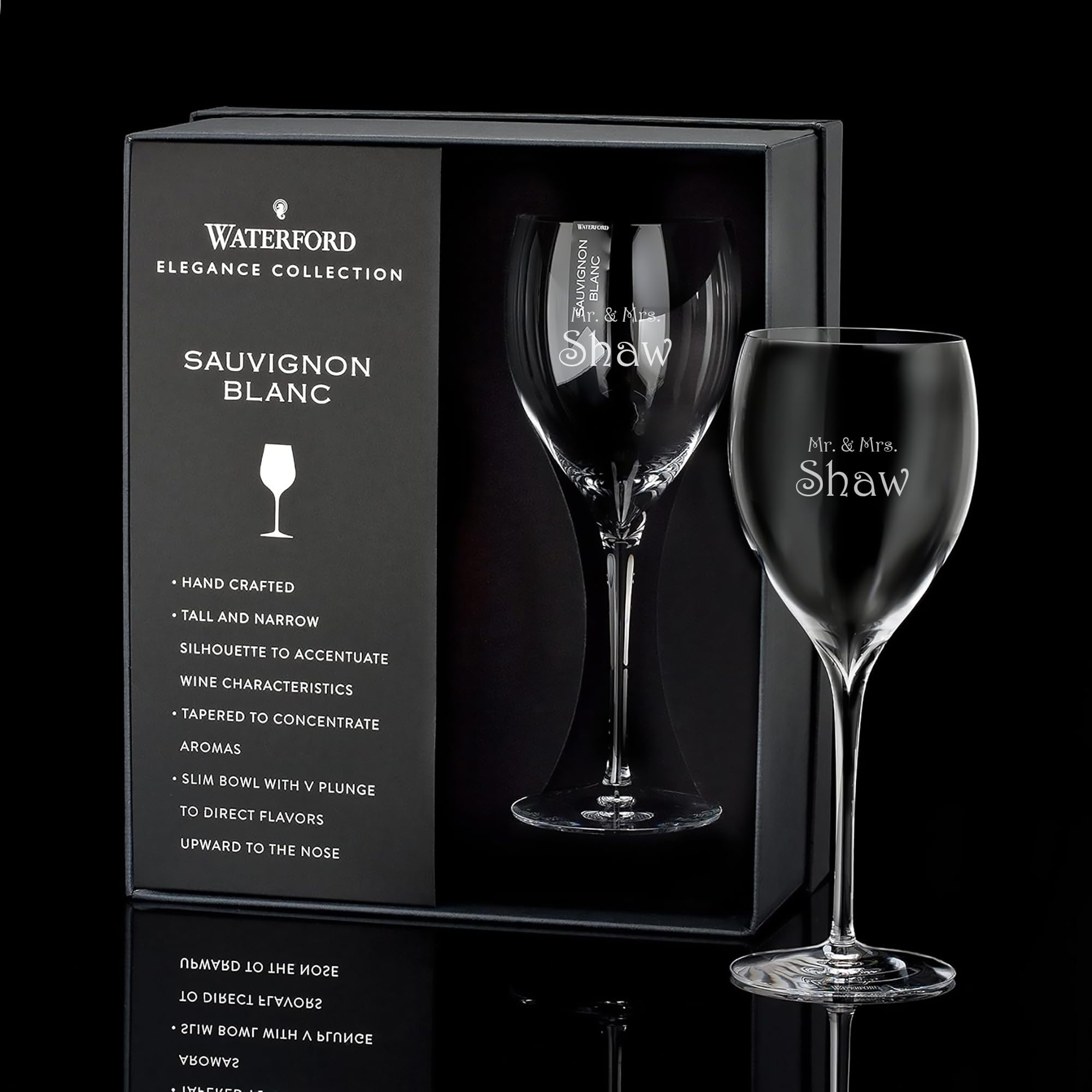 Waterford Personalized Elegance Sauvignon Blanc Wine Glasses - Set of 2 Custom Engraved 14.2oz Crystal White Wine Glasses for Pouilly Fumé, Sancerre, Sauternes | Perfect for Wine Tasting, Anniversary Gifts & Romantic Dinners