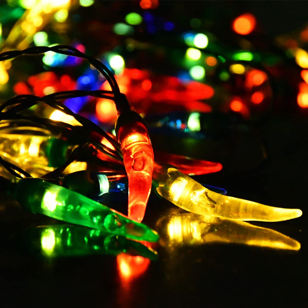 Chili Pepper Solar LED String Lights Outdoor - 23ft 50LEDs Solar Powered Christmas Decor for Tree, Porch, Kitchen, Garden & Patio | Weatherproof & Energy Saving Party Lights
