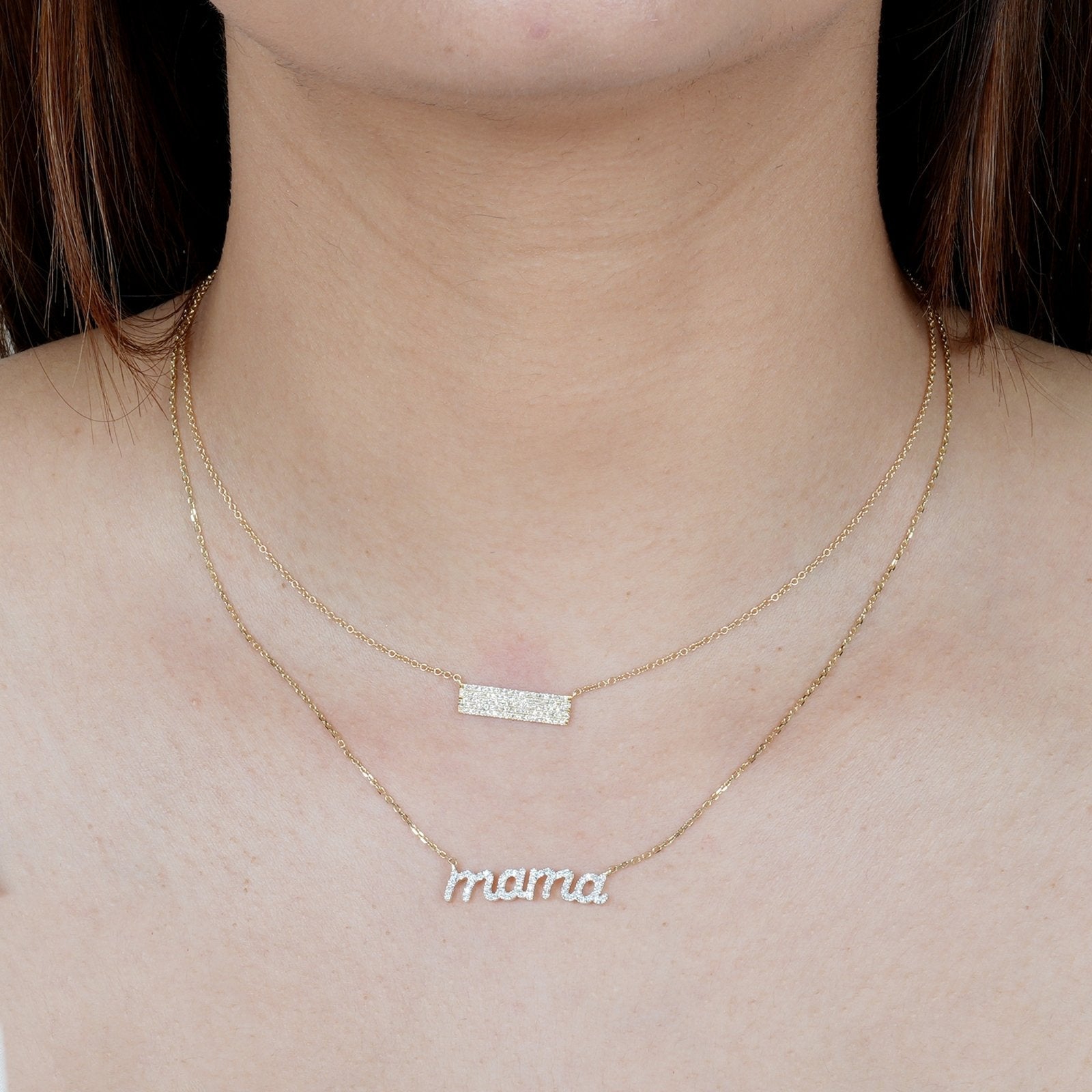 14K Rose Gold Diamond Pavé Bar Necklace - 5 Row Elegant Pendant for Women, Perfect for Weddings, Anniversaries & Everyday Luxury
