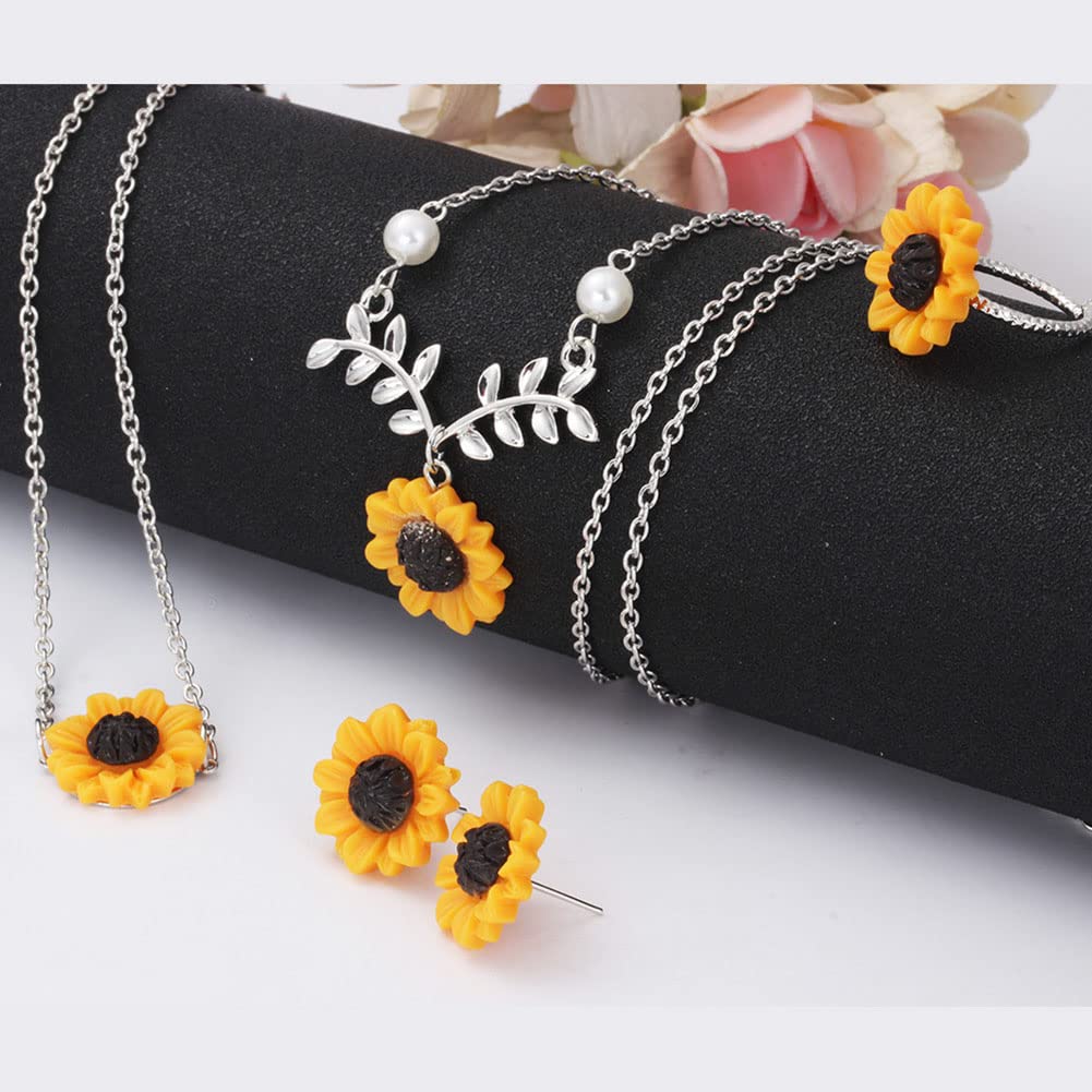 Wedity Sunflower Jewelry Set for Women - Adjustable Necklace, Earrings, Ring & Bracelet in Silver | Perfect for Gifts, Parties & Everyday Wear