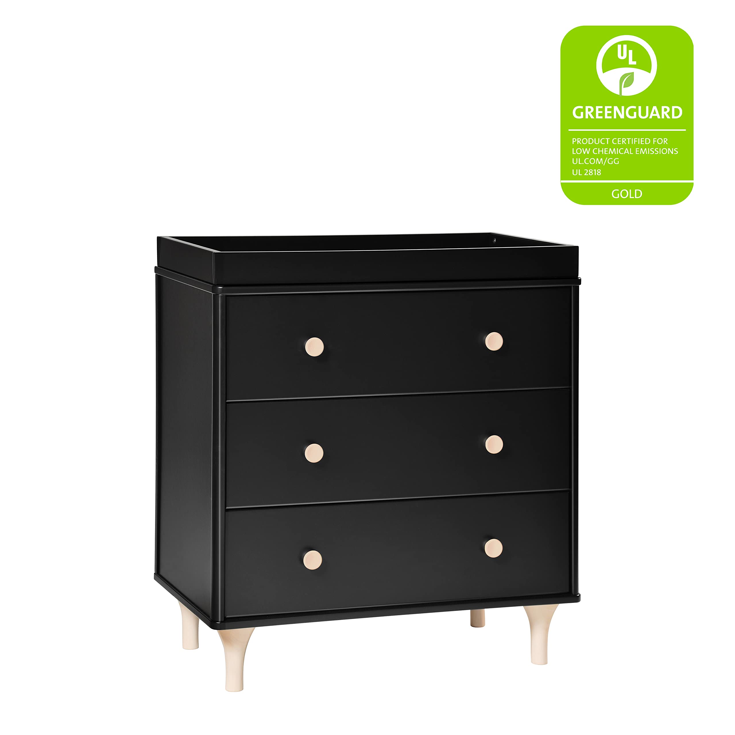 Babyletto Lolly 3-Drawer Changing Table Dresser with Removable Changing Tray - Black & Washed Natural Finish, Greenguard Gold Certified | Nursery Furniture for Diaper Changing & Baby Storage