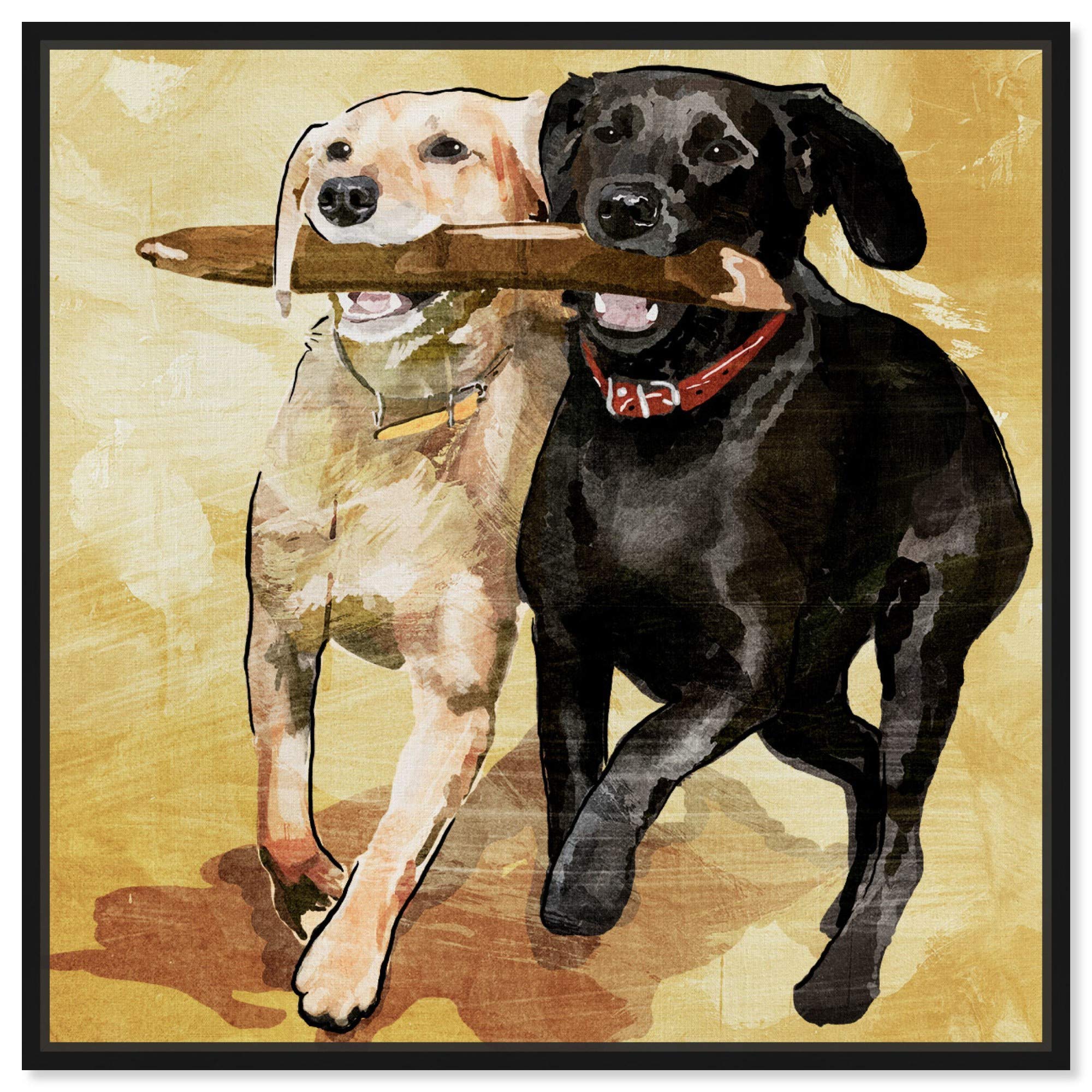 Playtime Dogs and Puppies Framed Wall Art Canvas Prints - Animal Themed Home Decor for Living Room, Bedroom & Office