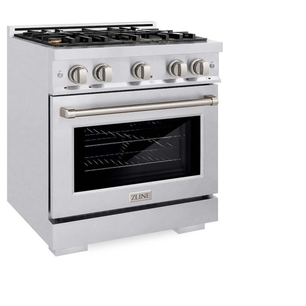 ZLINE 30-Inch 4.2 cu. ft. Dual Fuel Range - Gas Cooktop & Electric Convection Oven - Satin Stainless Steel with 4 Brass Burners (HDRS BR 30) - Perfect for Home Kitchens & Professional Chefs
