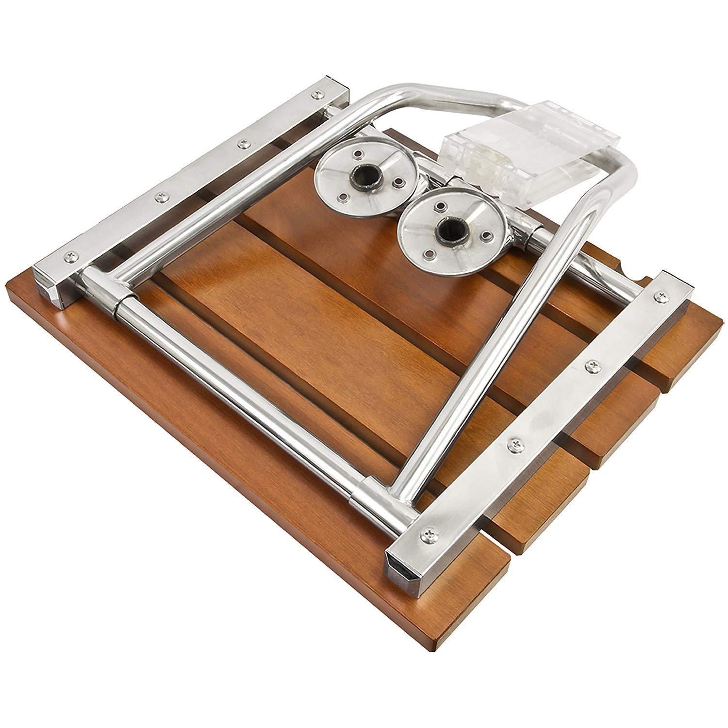 Sturdy Folding Wall Mounted Wooden Shower Seat for Adults & Elderly - Heavy Duty Bathroom Stool with Steel Frame, 300lb Weight Capacity (380mm x 330mm) - Perfect for Safe Bathing, Elderly Care & Accessible Shower Seating