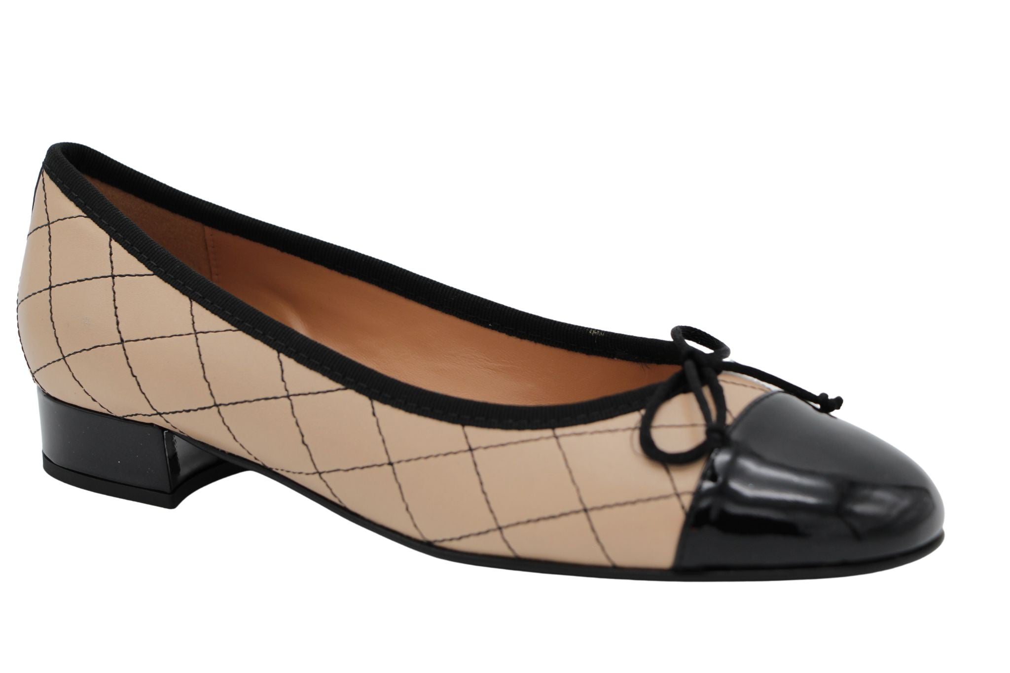 Fabucci Camel and Black Quilted Ballet Flats for Women - Comfortable Loafers for Work, Travel & Casual Outfits