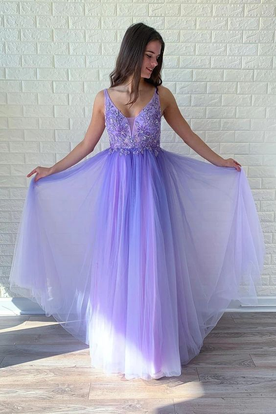 Beaded Purple A-Line Long Prom Dress for Women - Elegant Formal Evening Gown 2254 | Perfect for Homecoming, Prom Night, Wedding Guest & Special Occasions