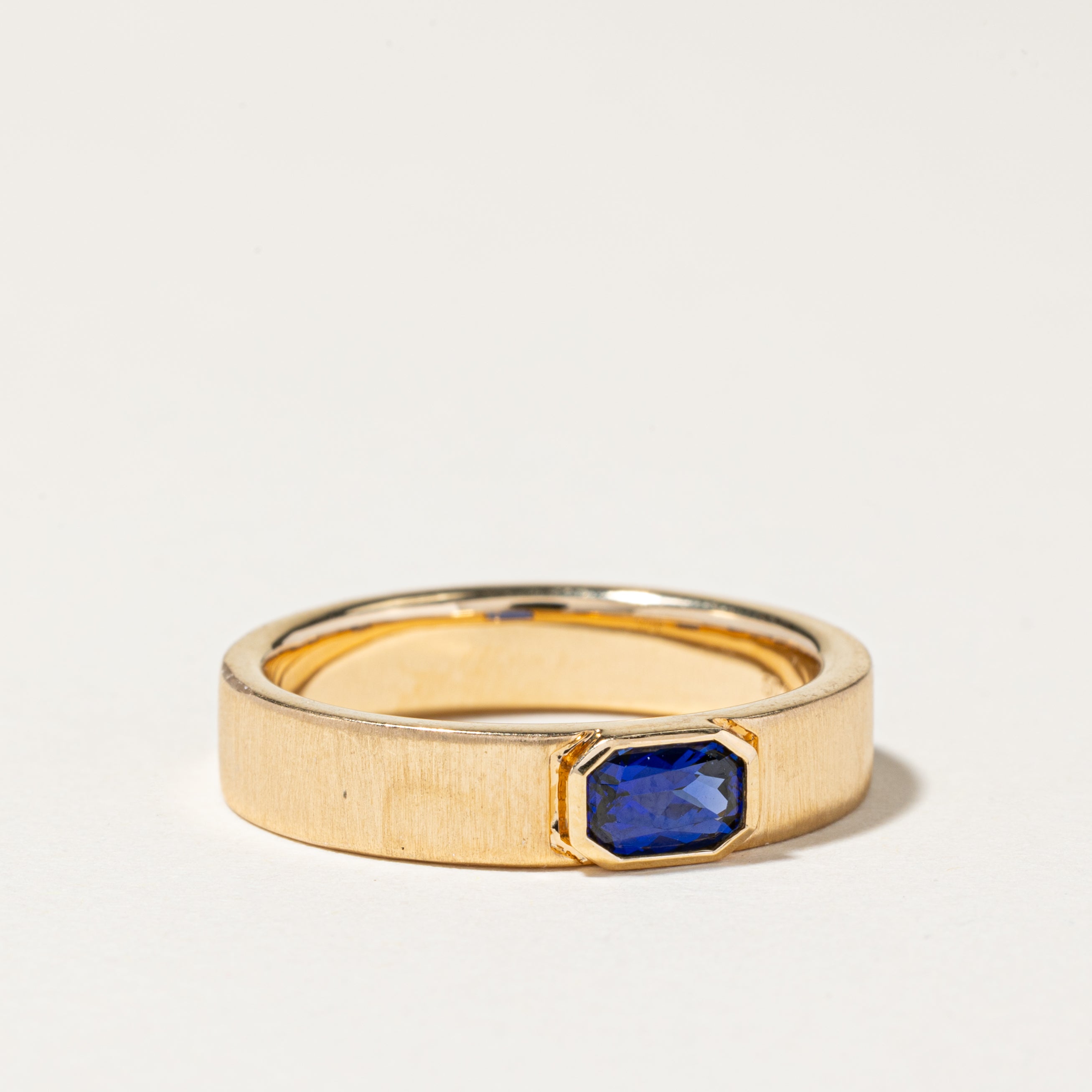 18K East West Synthetic Sapphire Ring - 0.61ct Size 9.5 - Elegant Stackable Band for Women - Perfect for Engagement, Wedding & Everyday Wear