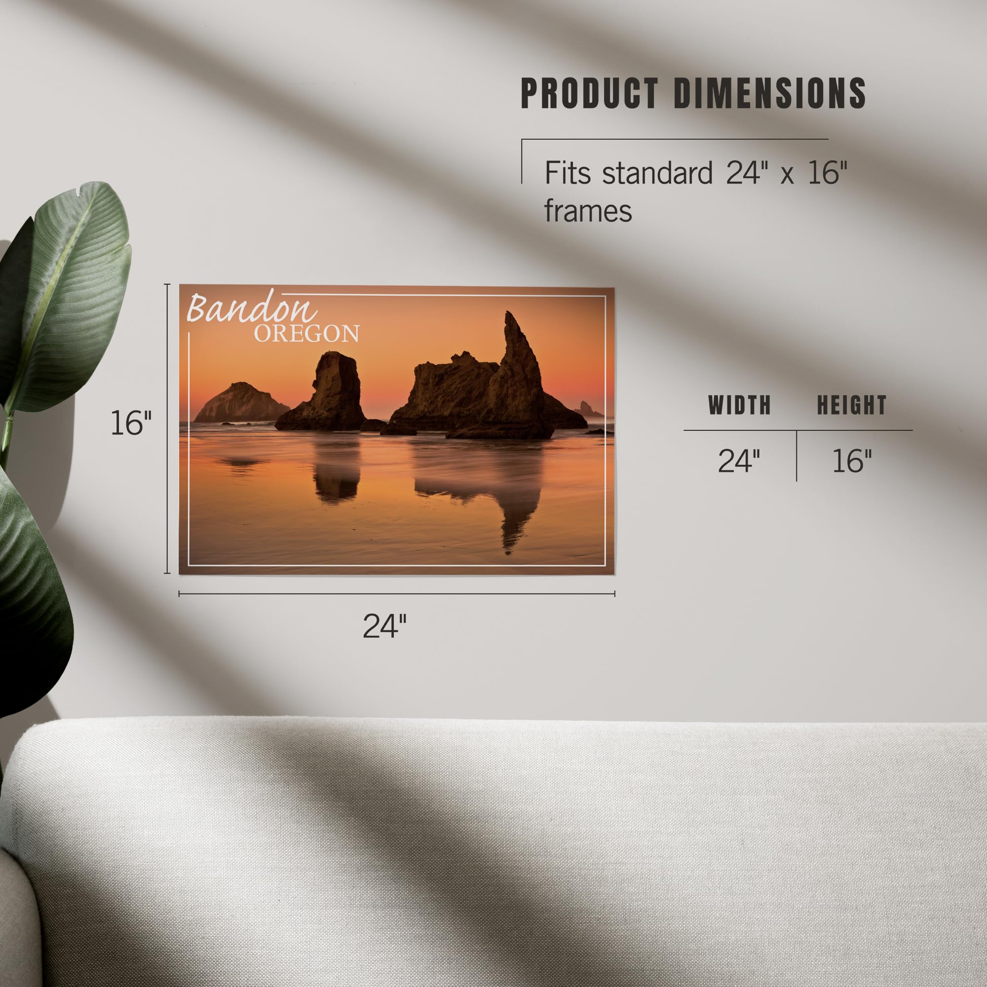 Lantern Press 16x24 Inch Giclee Art Print - Bandon Oregon Sunset Wall Decor - Premium Canvas Painting for Living Room, Bedroom & Office