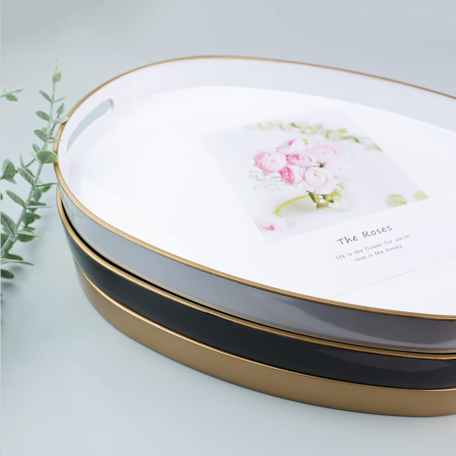 Elegant Gold Oval Decorative Tray with Handles - Versatile Serving Tray for Coffee Table, Ottoman, Dining & Vanity - Perfect for Serving Food, Displaying Decor & Organizing Essentials - Ideal for Home, Office & Wedding Decor