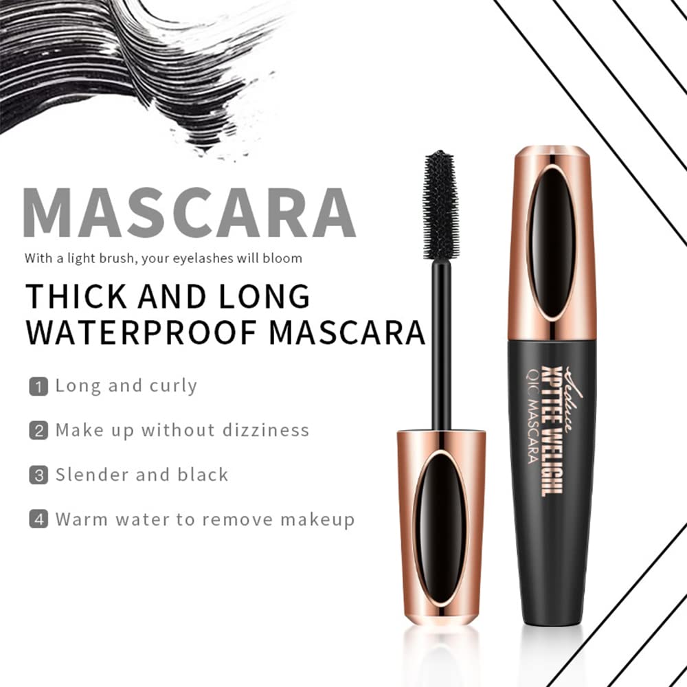 4D Silk Fiber Waterproof Mascara - Black Long Lasting Smudge-Proof Eyelash Enhancer for Volume & Length | Perfect for Daily Wear, Night Out & Special Occasions