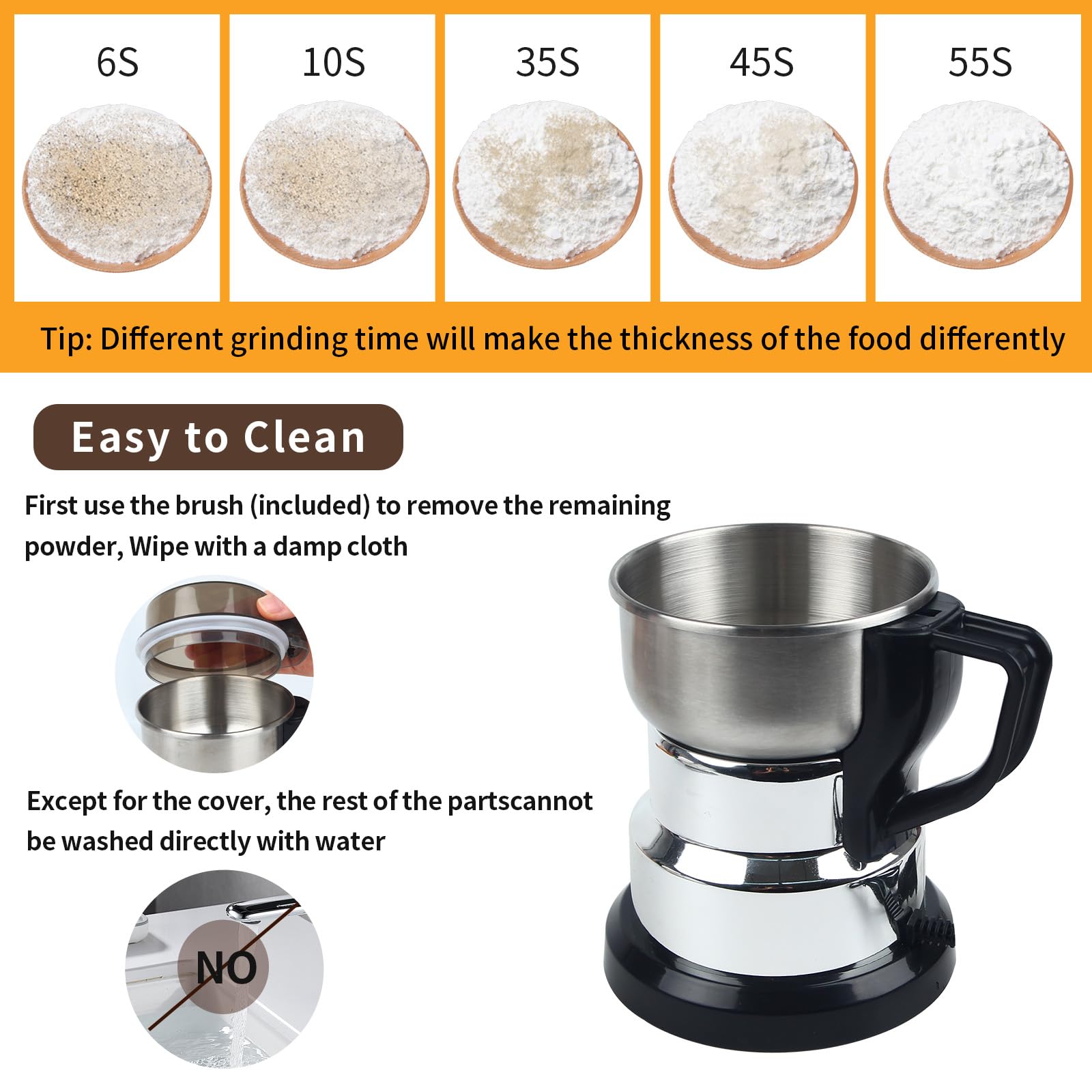Premium Electric Coffee Grinder 150-300W - Stainless Steel Spice & Nut Grinder with One-Touch Operation - Perfect for Coffee Beans, Herbs, Spices & Nuts - Includes Cleaning Brush & Measuring Spoon - Ideal for Home Kitchens & Coffee Shops