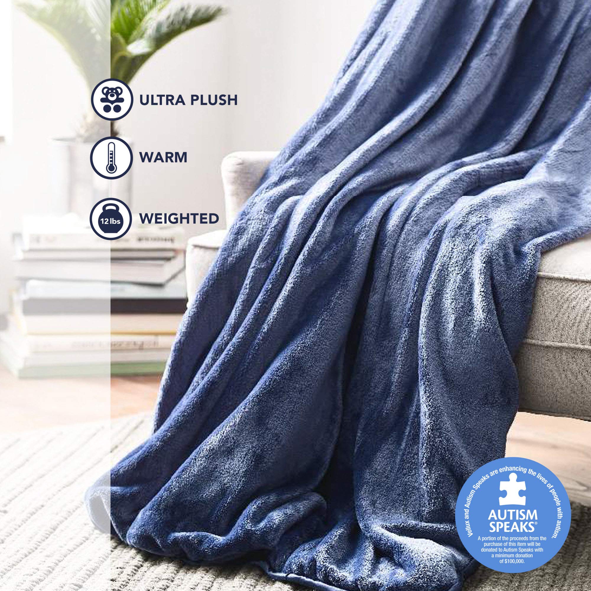 Vellux Heavy Weight 20lb Weighted Blanket - Ivory Plush Throw for Stress Relief, Anxiety & Better Sleep - Perfect for Adults, Kids & Couples Bedroom, Couch or Travel