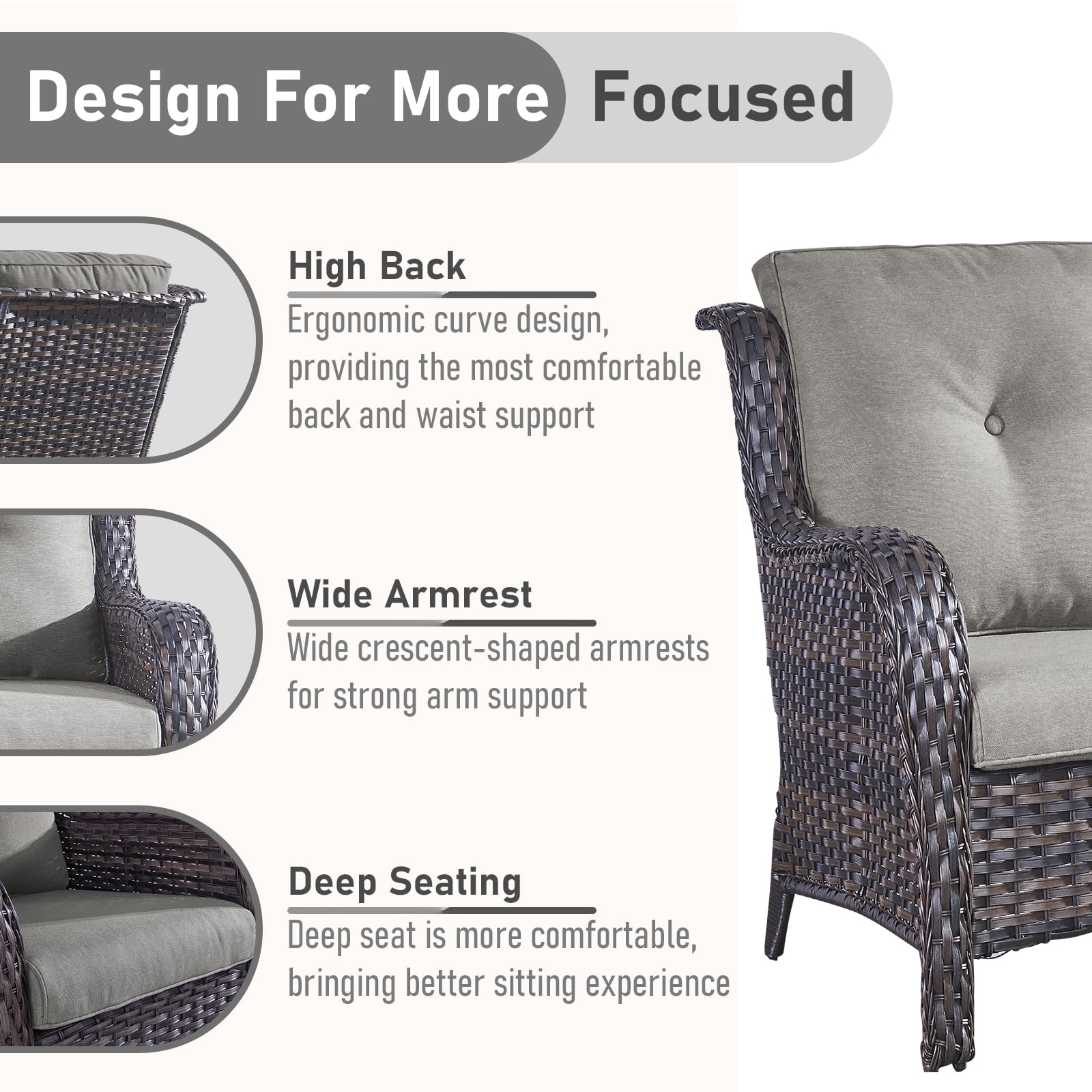 2-Seater Outdoor Loveseat Sofa - High Back Rattan Wicker Patio Couch for Porch, Deck & Backyard - Brown/Grey - Perfect for Relaxing, Entertaining & Sunbathing