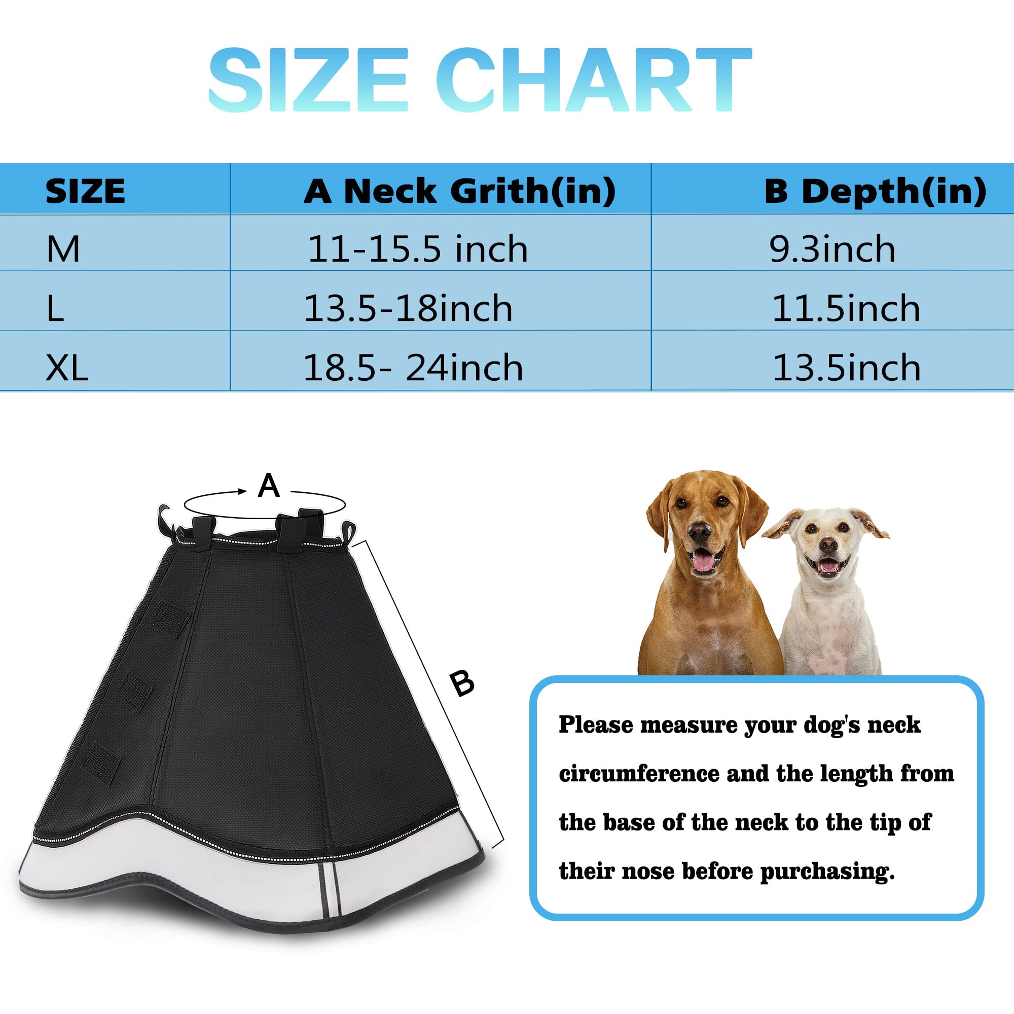 Soft Adjustable Dog & Cat Recovery Cone Collar - Post-Surgery Protective E-Collar for Wound Healing - Comfortable Pet Cone for Large, Medium & Small Dogs (Black, Large) - Ideal for Post-Op Care, Licking Prevention & Pet Safety