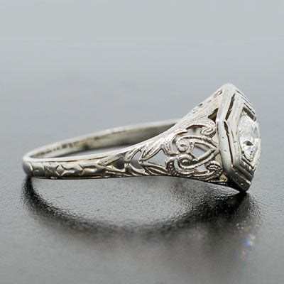 Exquisite Art Deco 18K White Gold Diamond Engagement Ring - 0.31ct Round Brilliant Cut Solitaire | Perfect for Proposals, Anniversaries & Special Occasions