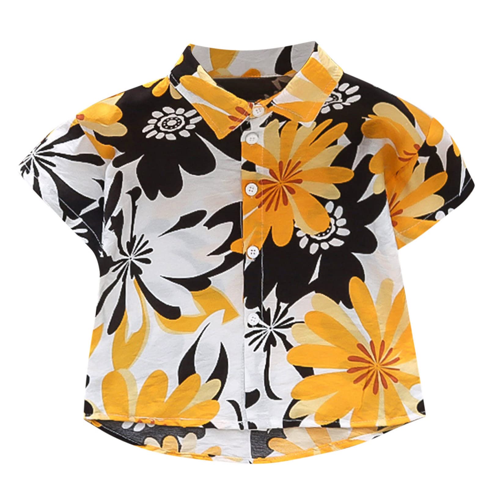 Hawaiian Floral Short Sleeve Button-Up Shirt for Baby Toddler Boys - Summer Vacation Kids Tops - Bulk Pack for Beach Party, Family Outing & Tropical Theme Events