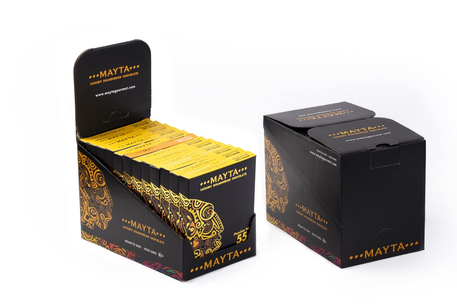 Mayta Gourmet Dark Chocolate Bars 55% Cacao with Passion Fruit - Ecuadorian Fine Aroma Cocoa - Exotic Fruit Chocolate Gift - 12 Pack (50g Each) for Gifting, Dessert Pairing & Gourmet Snacking