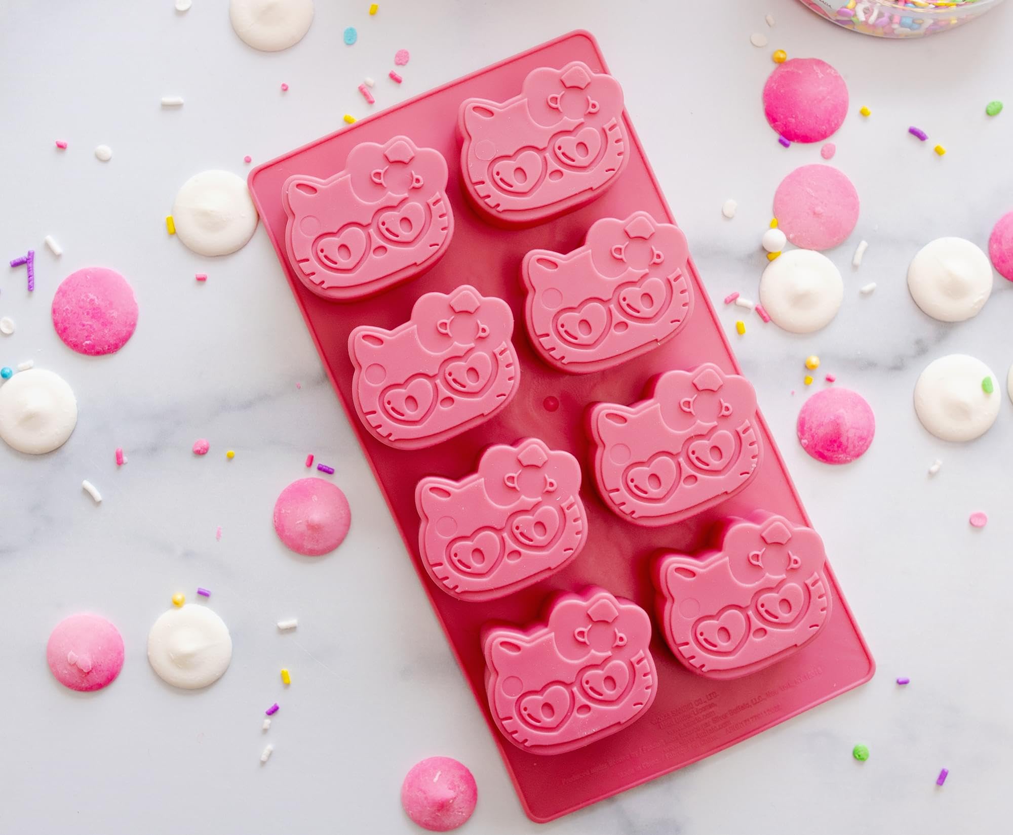 Sanrio Hello Kitty Hearts Flexible Silicone Ice Cube Tray - Cute Character-Shaped Ice Molds for Drinks | Reusable Freezer Safe Silicone Mold Makes 8 Adorable Ice Cubes | Perfect for Cocktails, Lemonade & Summer Parties