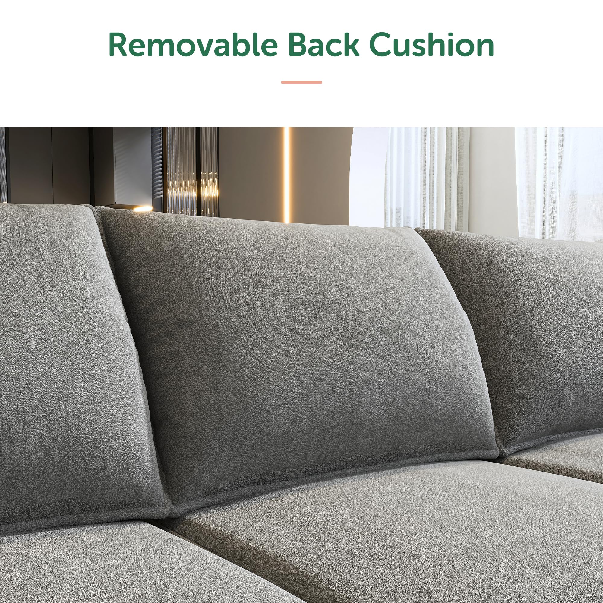 HONBAY Convertible Sectional Sofa with Chaise and Ottoman - Modular L-Shaped Couch for Small Spaces, Grey - Perfect for Apartments, Living Rooms and Home Theater Seating