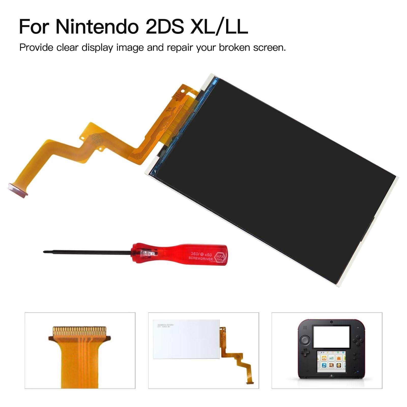 Original Nintendo 2DS XL LCD Screen Display Replacement - Top & Bottom Screen with Opening Tool Kit | Perfect for DIY Repairs & Gaming Console Maintenance