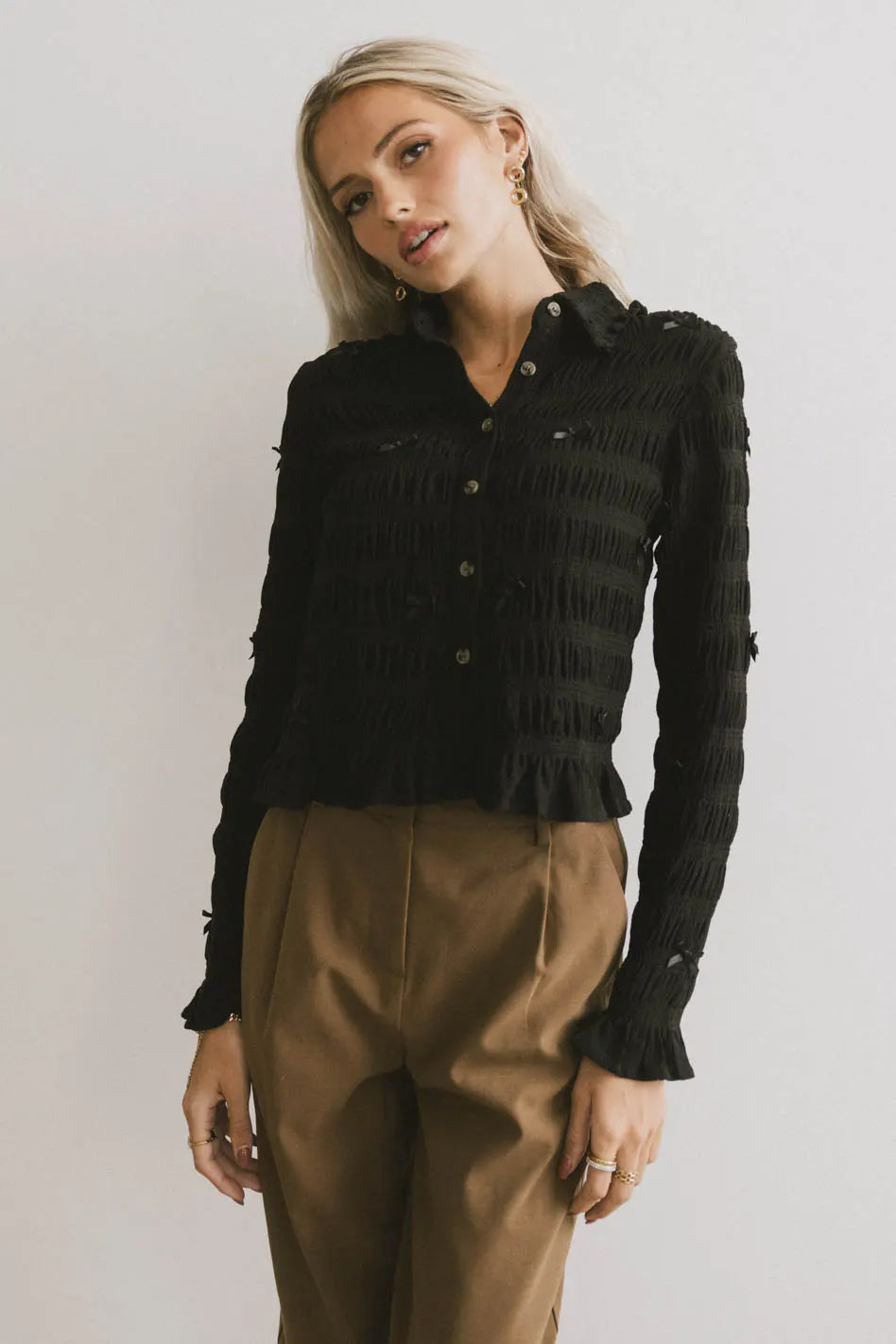 Leonora Black Blouse for Women - Elegant Long Sleeve Tops for Work & Evening Outfits - Final Sale