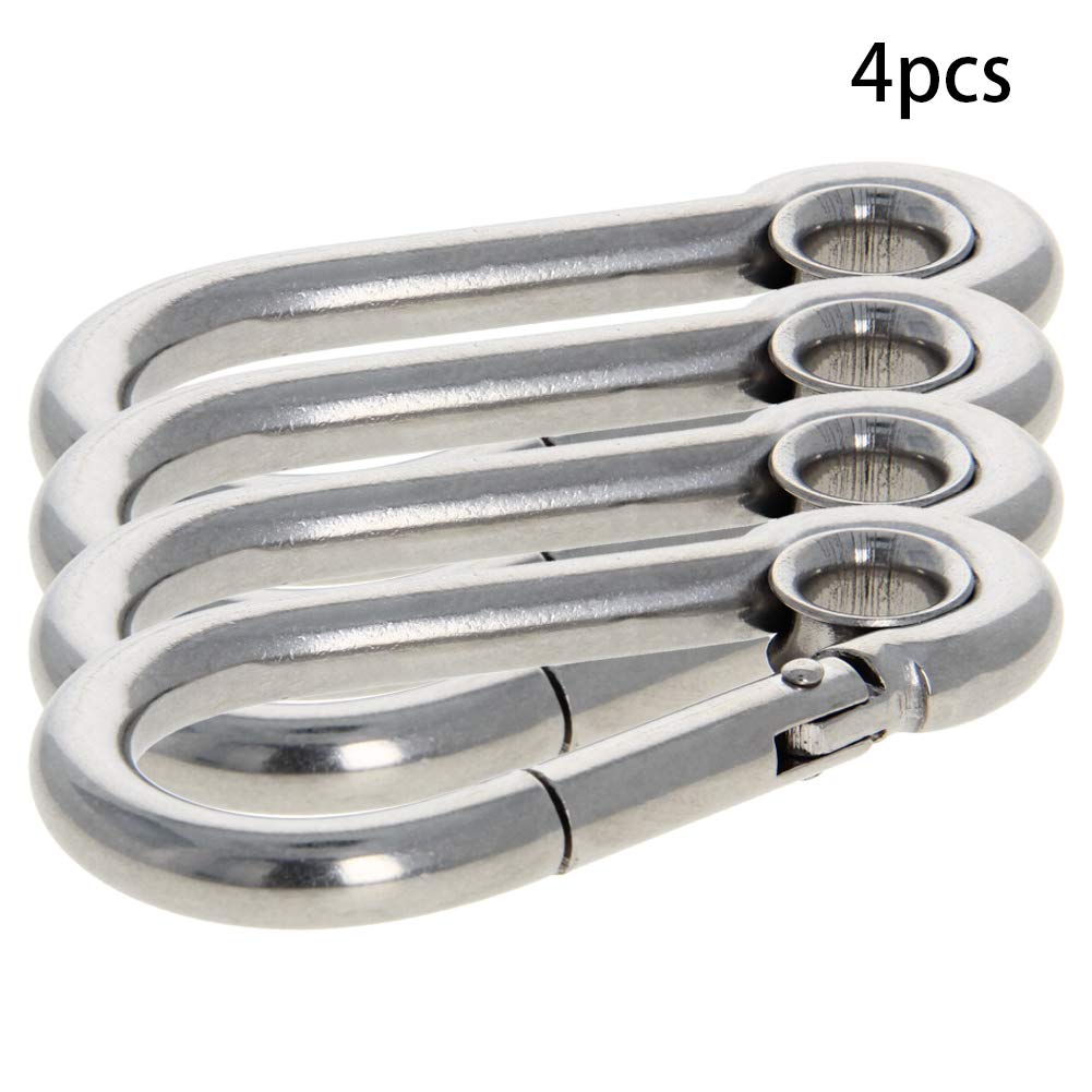 Stainless Steel Carabiner Hook 4Pcs - Durable 304 Spring Clip for Keys & Outdoor Gear