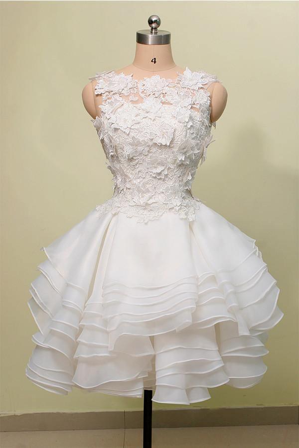 Elegant Knee-Length Ball Gown Homecoming Dress with Lace & Organza Layers - TR0137 | Perfect for Prom, Quinceañera, Wedding Guest & Special Occasions
