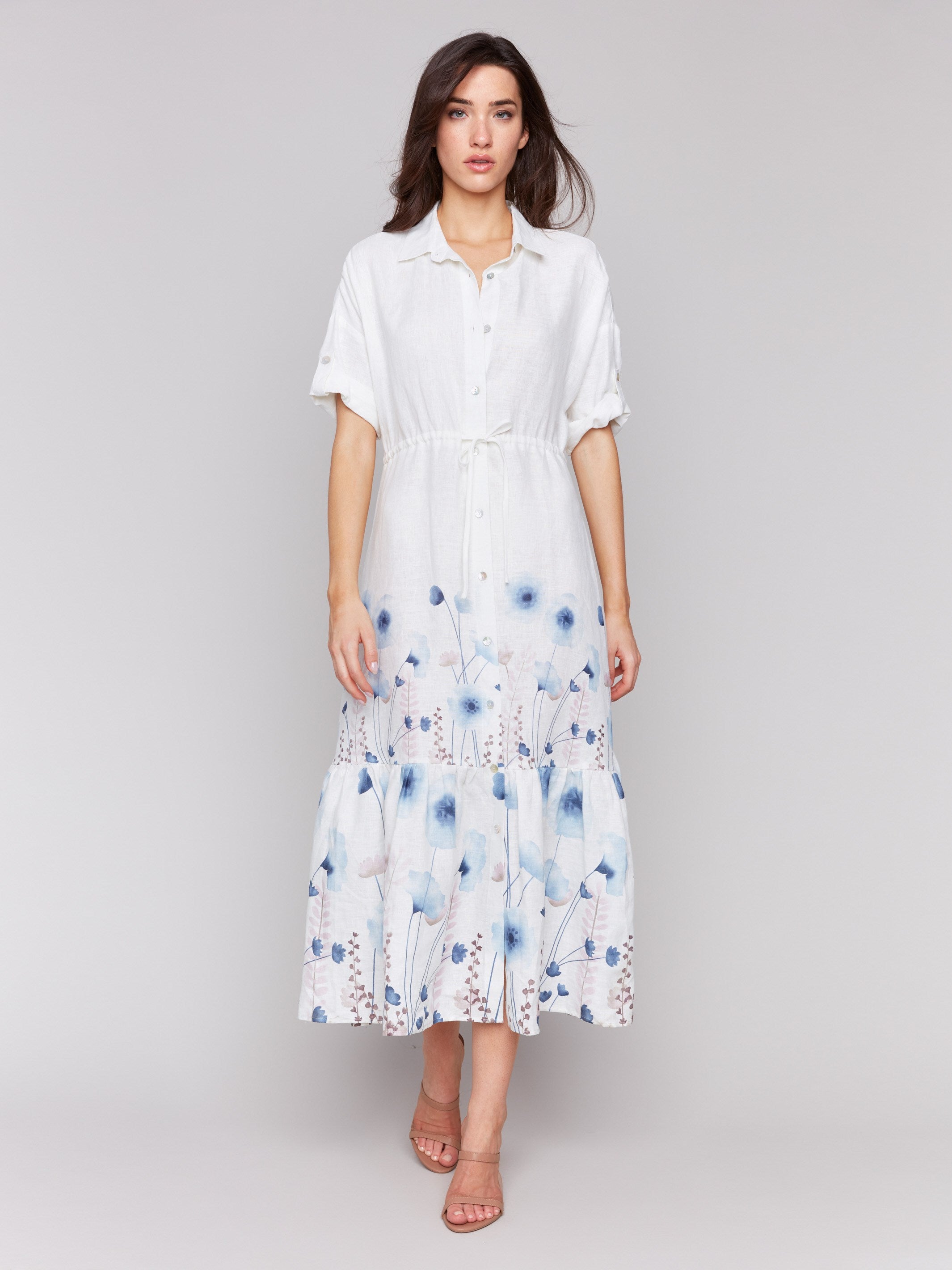 Printed Linen Blend Button Front Maxi Shirt Dress for Women - Casual Summer Beach Cover Up, Boho Chic Office Wear & Vacation Outfit