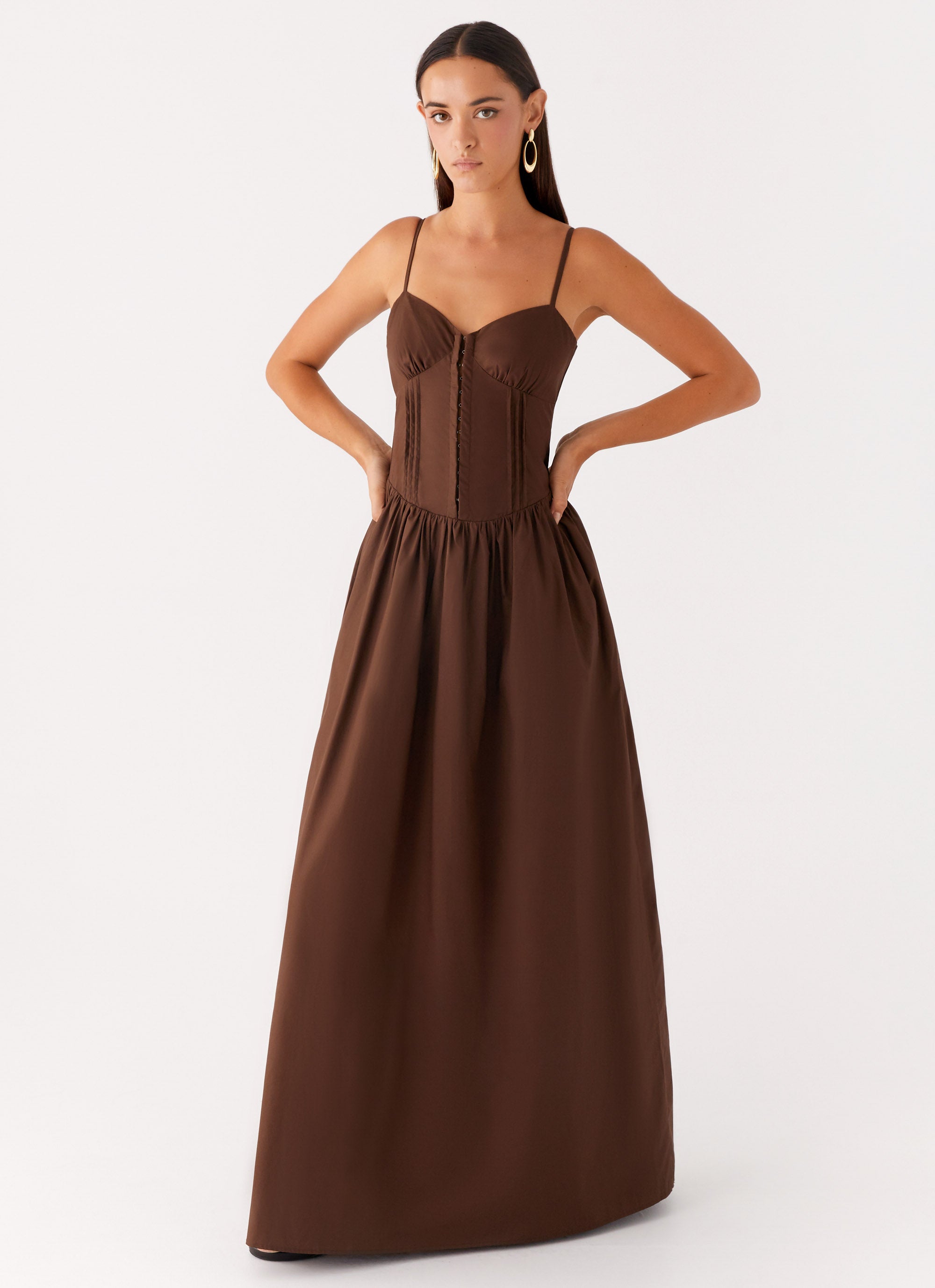 Cerys Maxi Dress for Women - Elegant Chocolate Brown Long Flowy Dress for Summer, Beach, Parties & Special Occasions