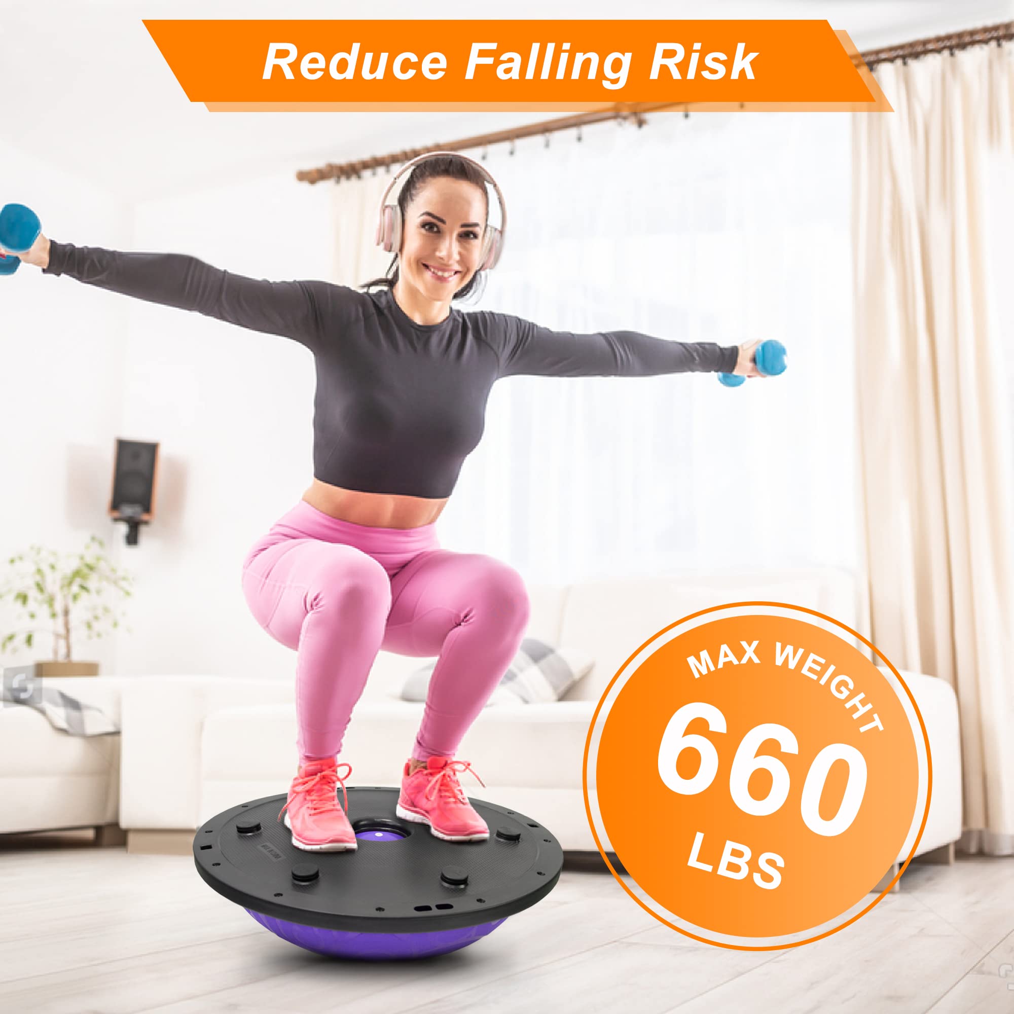 ATIVAFIT Half Exercise Ball - Inflatable Yoga Balance Trainer for Core Strength, Stability Workouts & Home Gym - Includes Resistance Bands, Pump - Supports 660 lbs - Perfect for Yoga, Pilates, Physical Therapy & Fitness Training