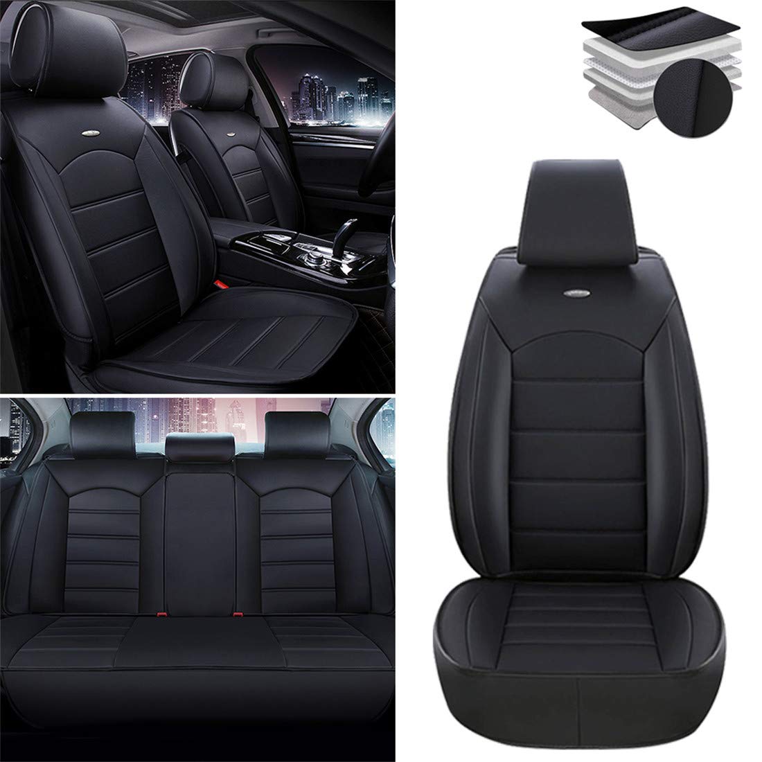 Premium PU Leather Car Seat Covers for Dodge Avenger/Caliber/Dart/Magnum/Nitro - Airbag Compatible Full Set Seat Protectors (Black) | Perfect for Daily Commute, Road Trips & Family Protection
