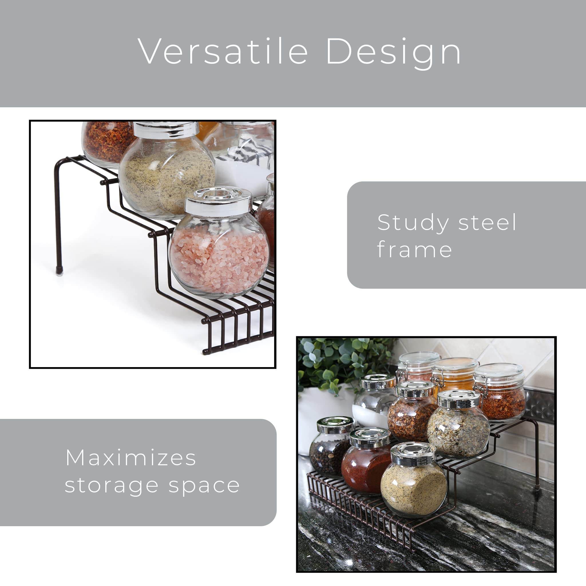Smart 3-Tier Spice Rack Organizer - Rust-Resistant Steel Wire Shelf for Kitchen Cabinet & Pantry Storage - Holds Jars, Cans & Spice Bottles (10.25