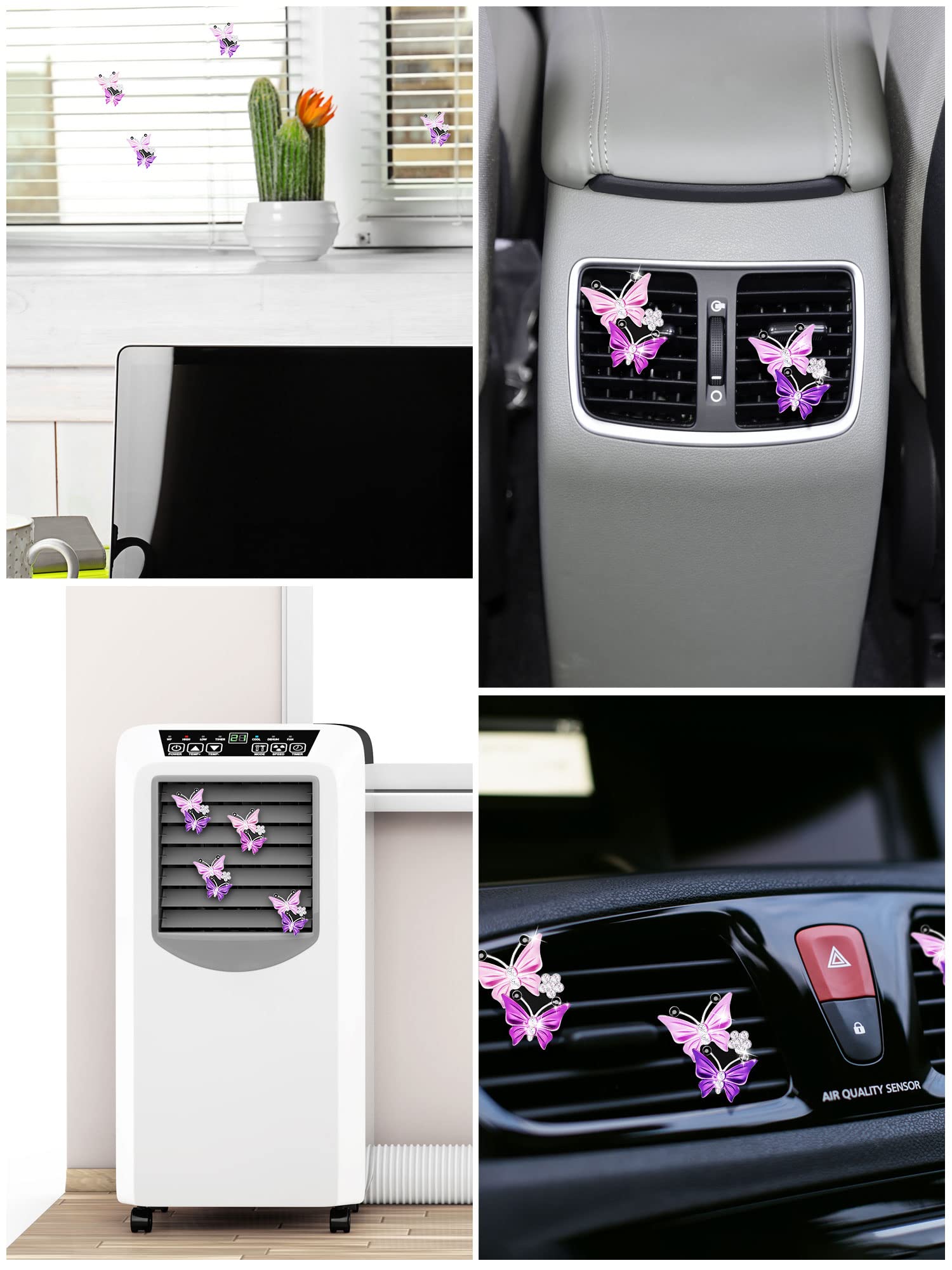 16 Pcs Butterfly Car Air Vent Clips - Bling Essential Oil Diffuser & Air Freshener for Women, Pink Purple Car Interior Decoration, Perfect for Sedans, SUVs, and Trucks