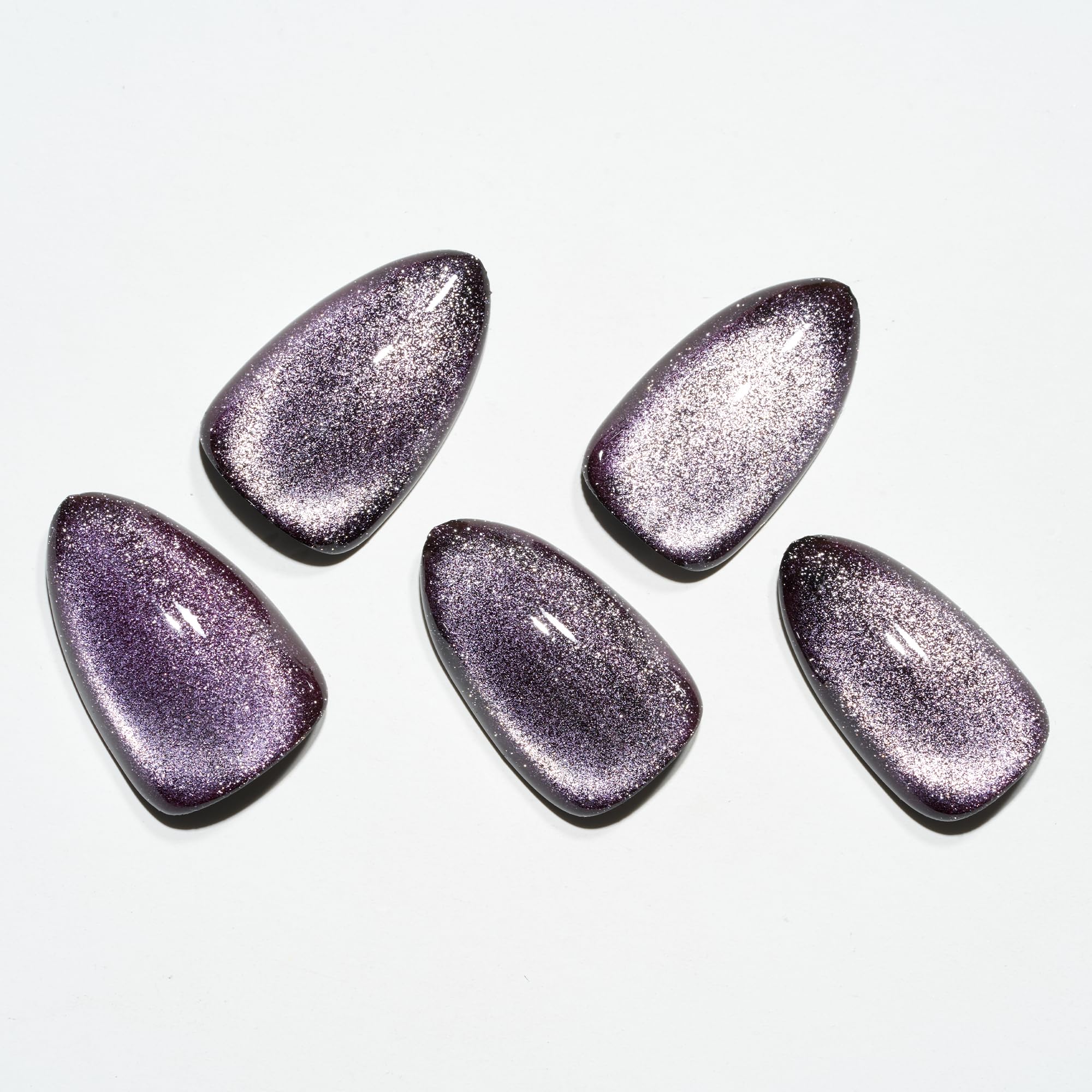 GLAMERMAID Black Aurora Magnetic Cat Eye Press-On Nails - Short Almond Shape Handmade Gel Fake Nails with Dark Ombre Crush Design, Glue-On Oval False Nails Set for Women | Glossy Glitter Stiletto Nails for Parties, Weddings & Special Occasions