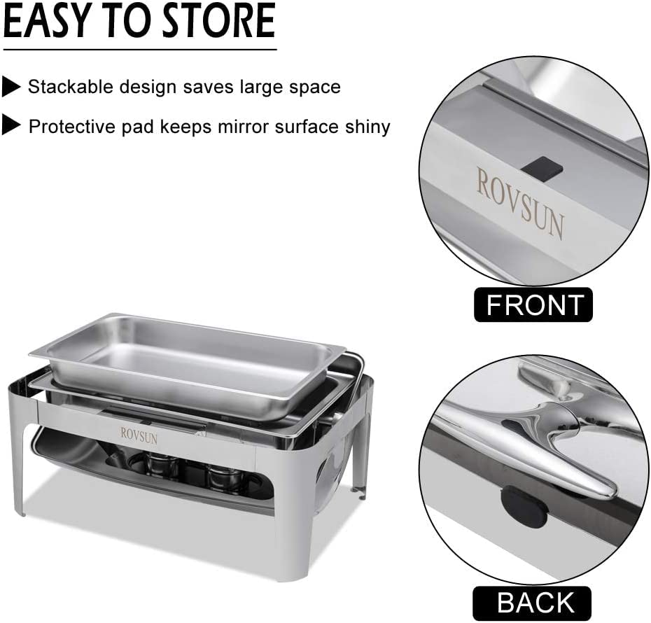ROVSUN 3-Pack Stainless Steel Roll Top Chafing Dish Buffet Set - 9 Quart Full Size Rectangular Chafer Pan, NSF Certified for Catering, Weddings, Banquets & Parties - Perfect for Buffet Serving, Food Warming & Professional Events