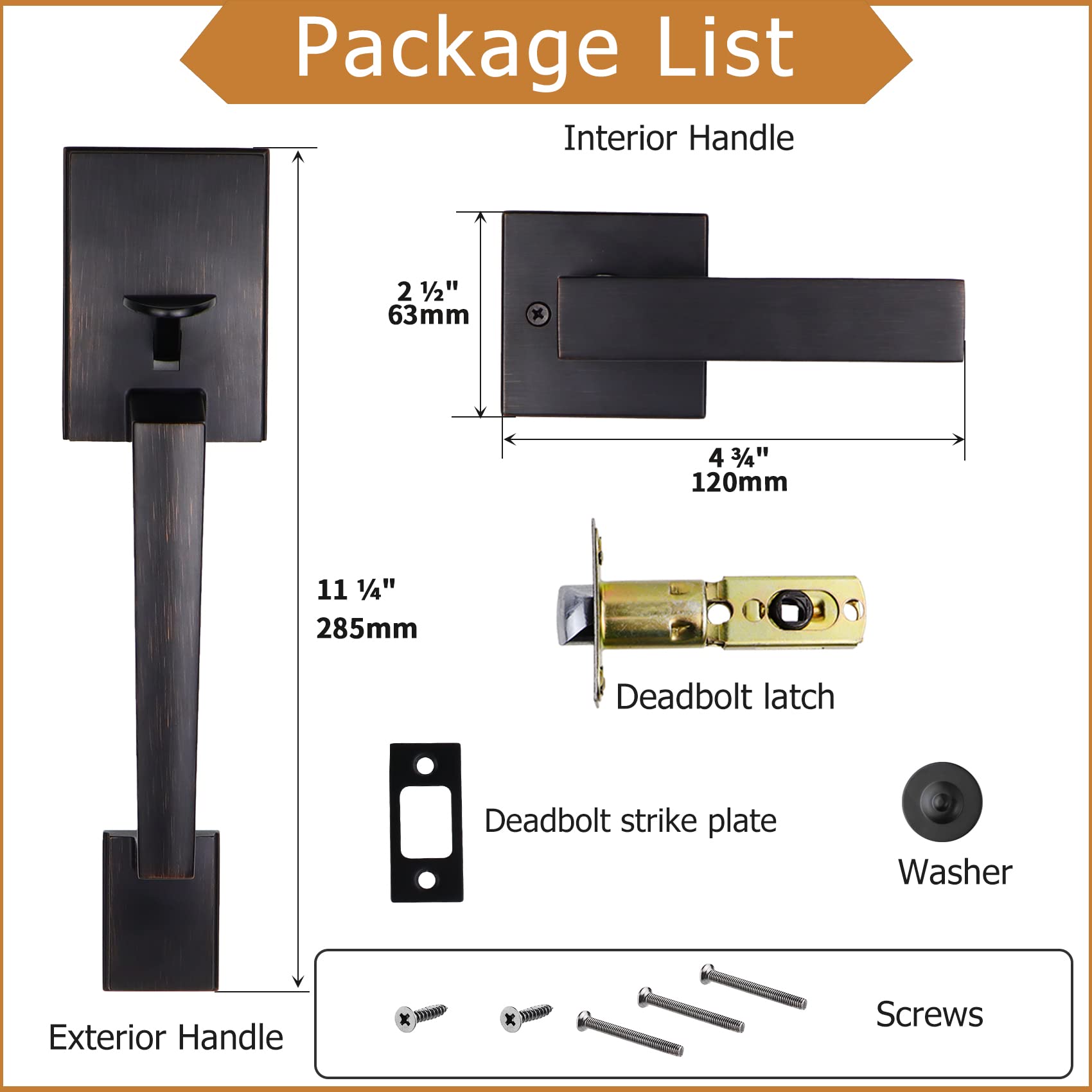 Azdele Bronze Front Door Handle Set - Oil Bronze Entry Door Lever with Reversible Right/Left Hand Design - Venetian Bronze Lower Half Lever for Home Security & Elegant Entrance (Ideal for Front Doors, Entryways & Main Gates)