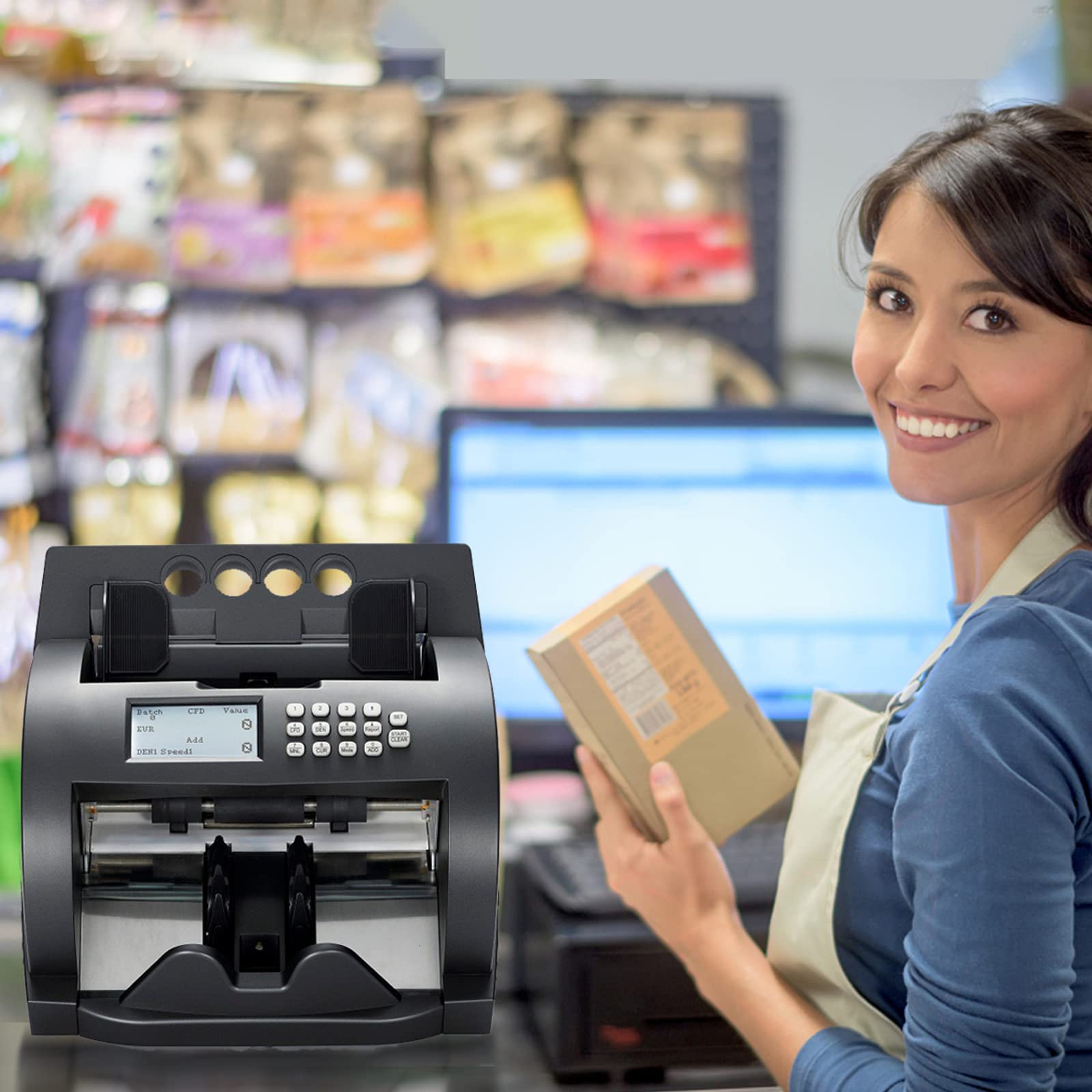 Money Counter Machine with UV/MG/MT/IR/WM/2D Counterfeit Detection - Counts Dollars, Euros & Pounds - 1500 Bills/Min Speed - LCD Display & Batch Mode - Perfect for Banks, Retail Stores & Cash-Intensive Businesses