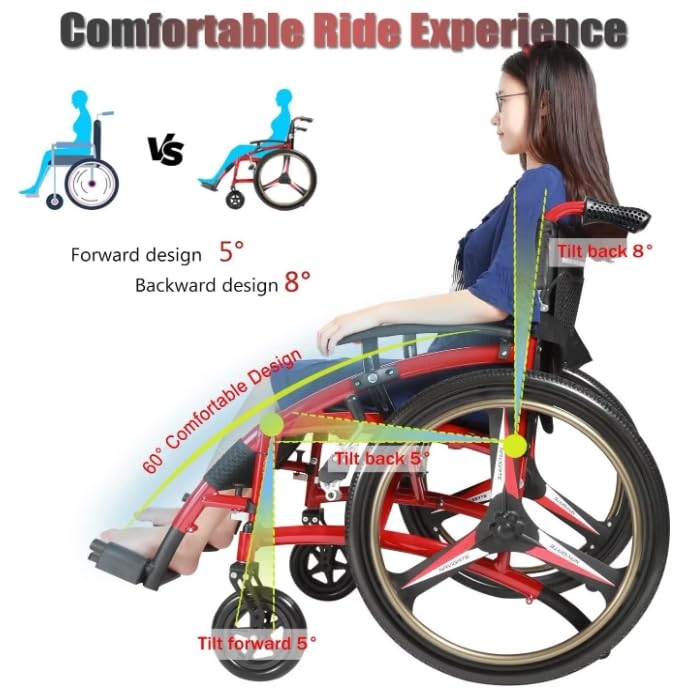 Lightweight Folding Sports Wheelchair for Adults - Ergonomic Self-Propelled Manual Wheelchair with 24-Inch Wheels & Comfortable Cushions | Perfect for Basketball, Tennis & Outdoor Activities