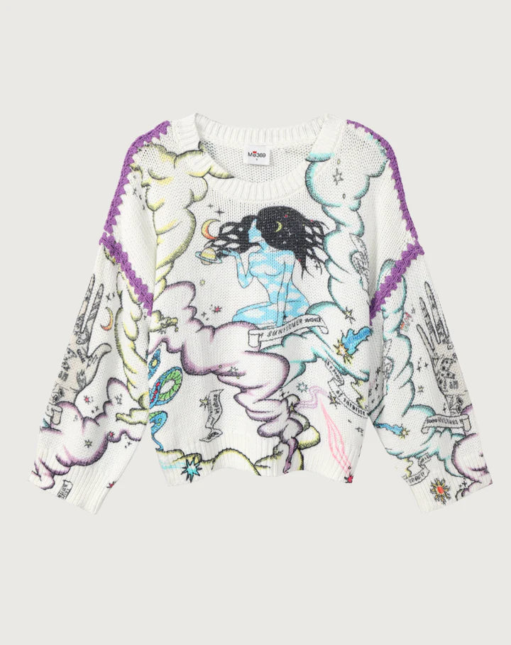 Stylish Capri Printed Sweater for Women - Soft Knit Pullover with Floral Design - Perfect for Casual Outings & Cozy Fall Fashion
