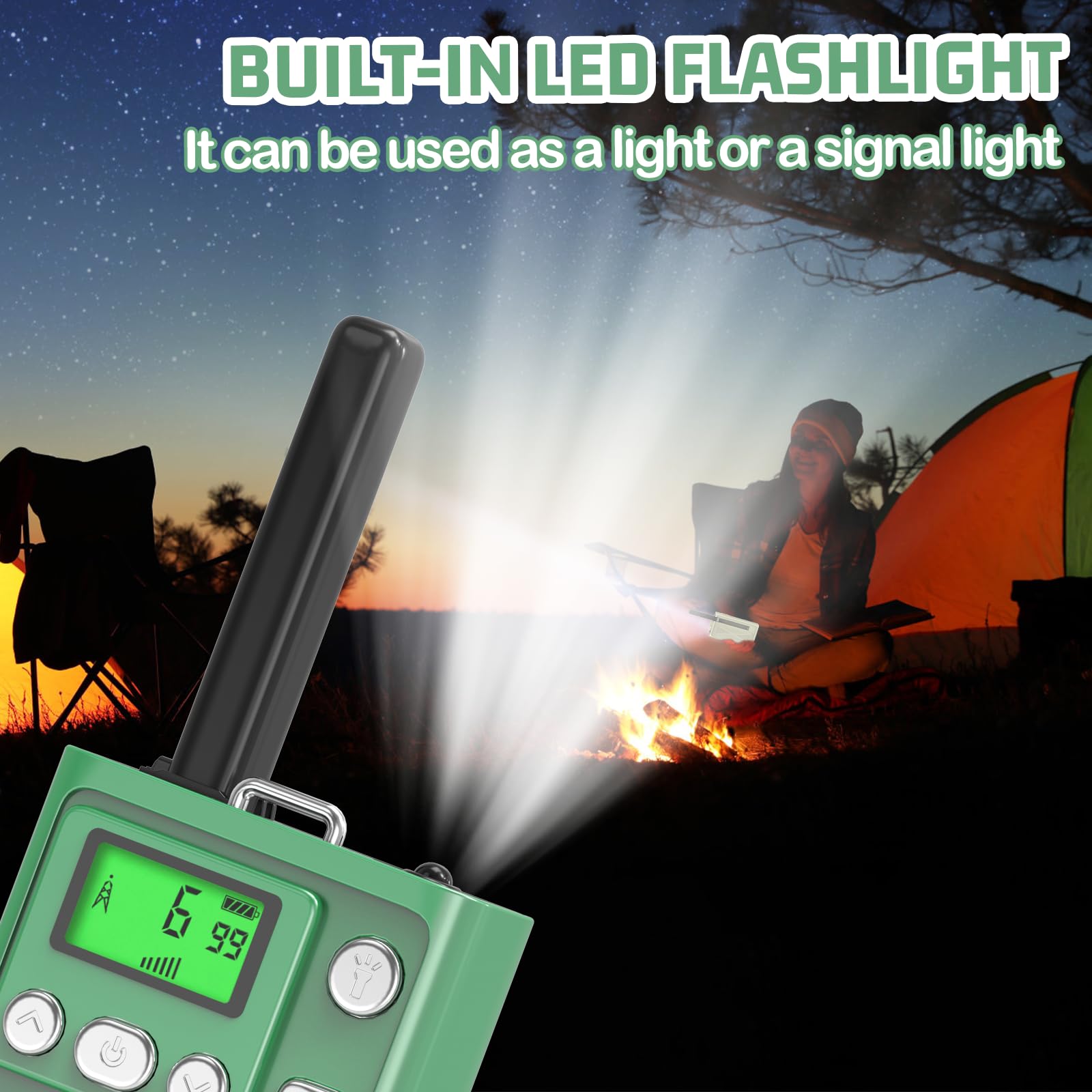 Kearui Walkie Talkies for Adults with Flip Antenna, 2 Pack Long Range Two Way Radios with Hands-Free Function & LED Flashlight for Adventure, Camping, Hiking (Green) - Perfect for Outdoor Activities and Emergency Communication