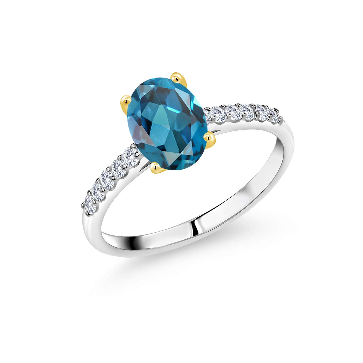 1.68 Ct London Blue Topaz & Lab-Grown Diamond Ring in 10K White Gold with Yellow Gold Prongs – Elegant Jewelry for Engagement, Wedding & Special Occasions
