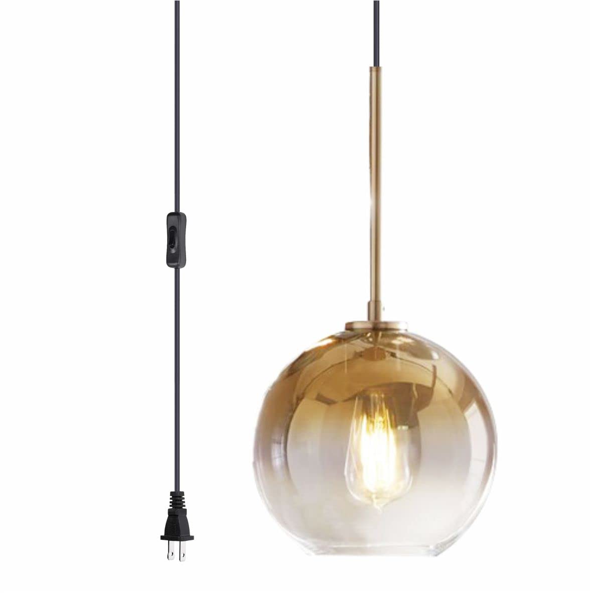 Modern Mid-Century Gold Glass Pendant Light - Plug-in Hanging Lamp for Kitchen Island, Dining Room & Living Room Lighting | KCO Lighting