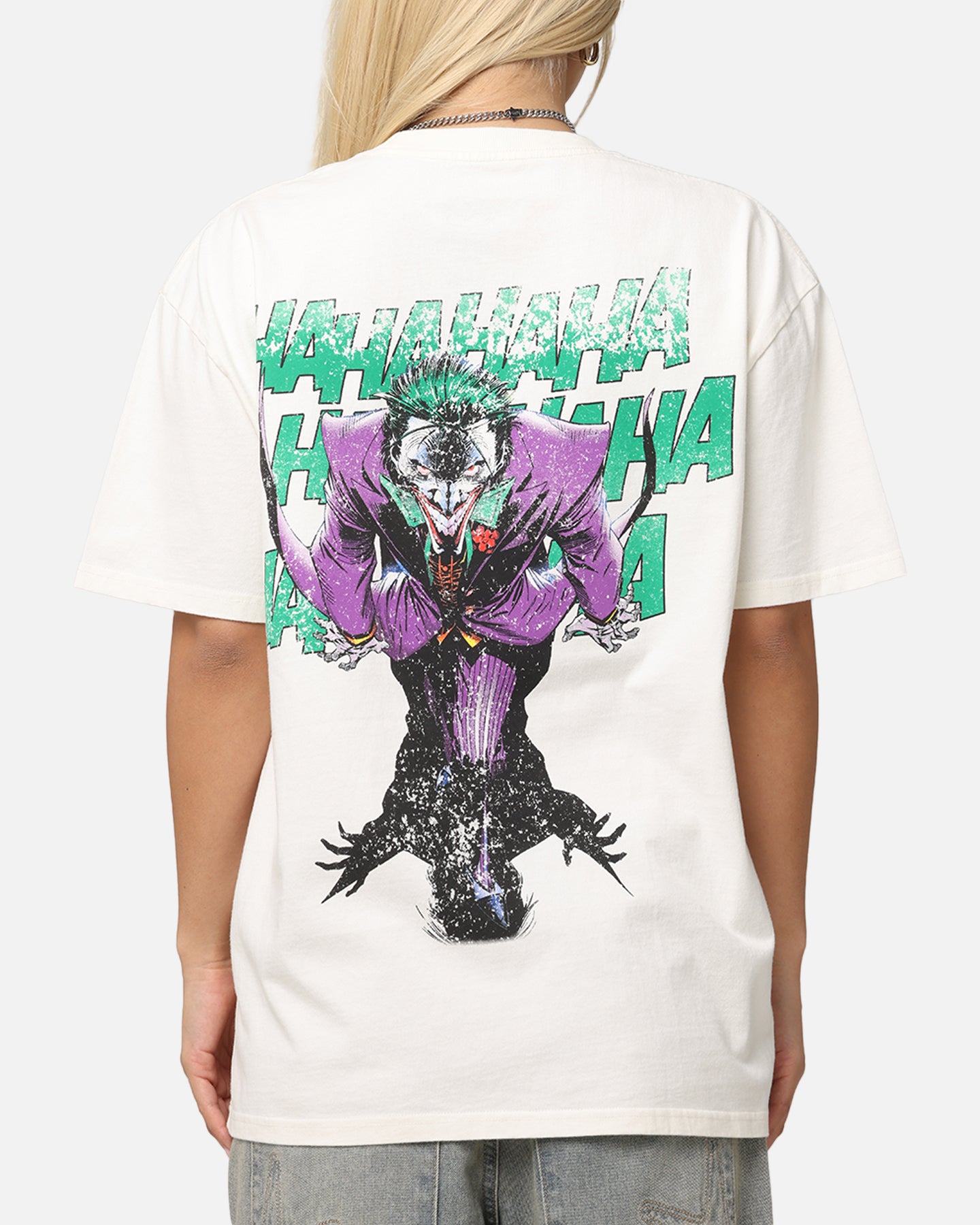 DC Batman The Joker Graphic T-Shirt - Vintage Heavy Cotton Tee for Men & Women - Off White - Perfect for Cosplay, Comic Con & Casual Wear