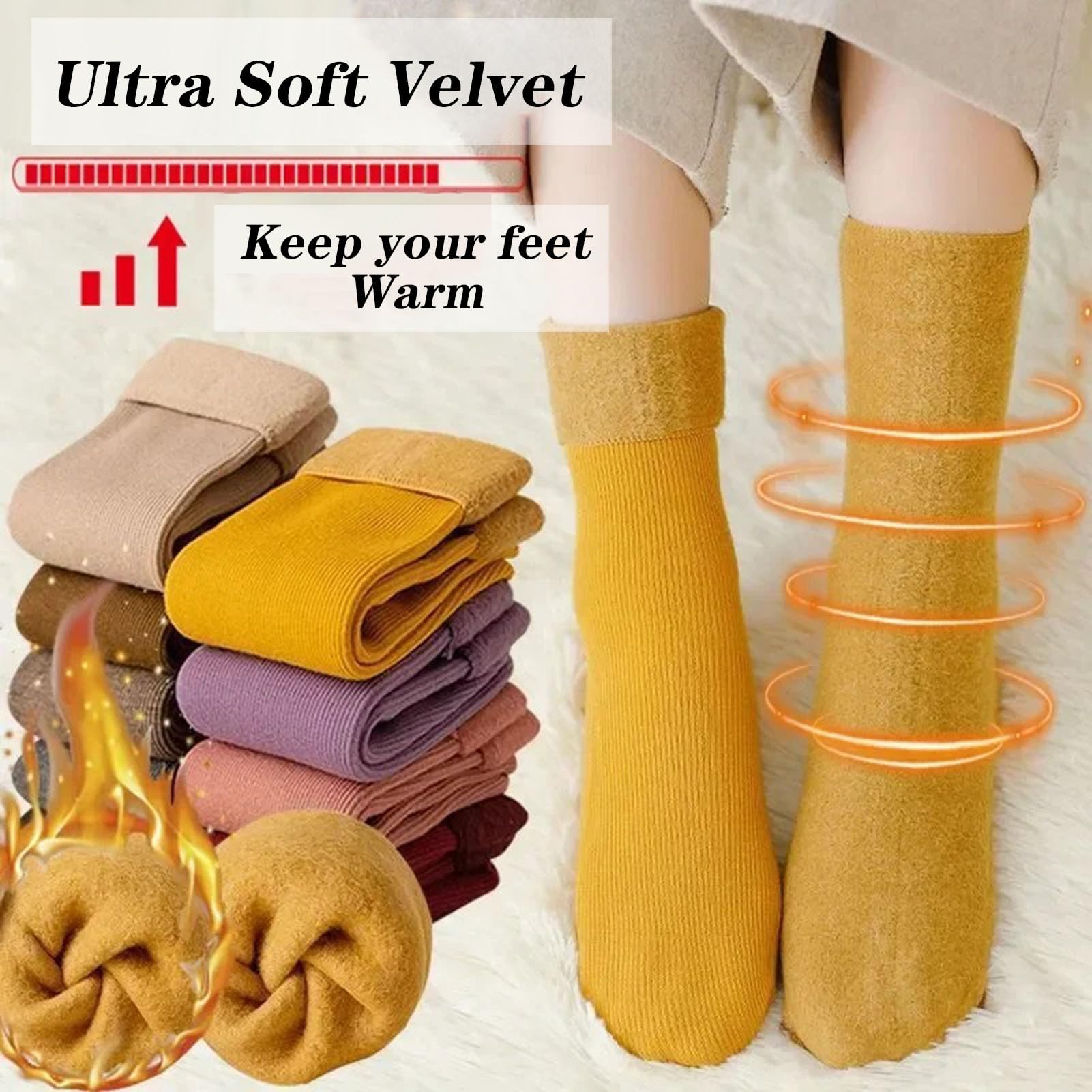 Janemore Women's Ultra Soft Velvet Thermal Socks - Fleece Cozy Winter Warm Stockings for Cold Weather, Indoor & Outdoor Activities