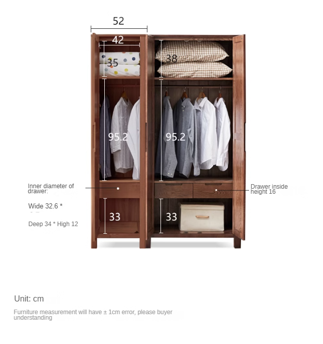 Solid Oak Wood Wardrobe in Walnut Finish - Stylish and Durable Closet Storage for Bedroom, Living Room, or Walk-in Closet
